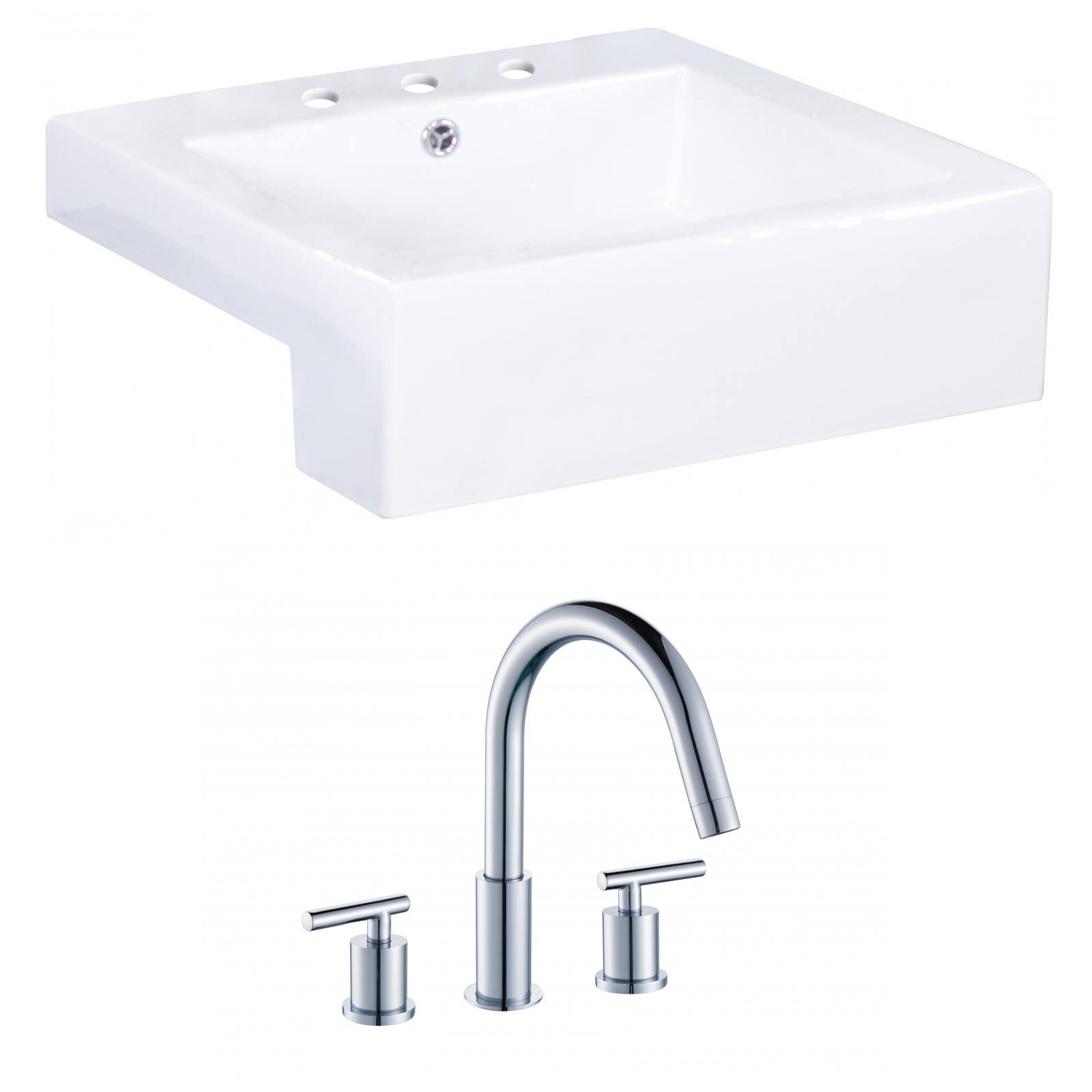 American Imaginations AI-15249 Rectangle Vessel Set In White Color With 8-in. o.c. CUPC Faucet