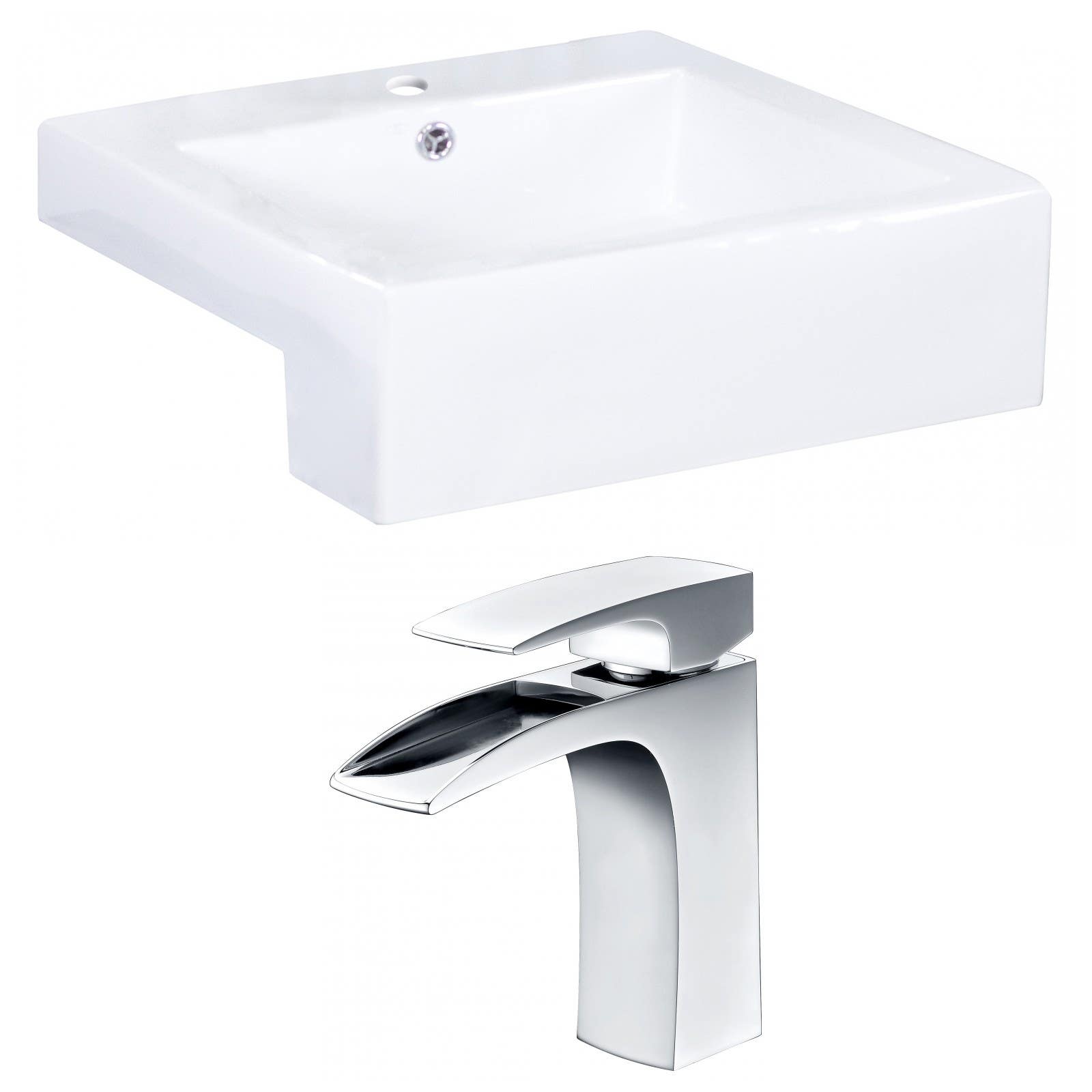 American Imaginations AI-15254 Rectangle Vessel Set In White Color With Single Hole CUPC Faucet