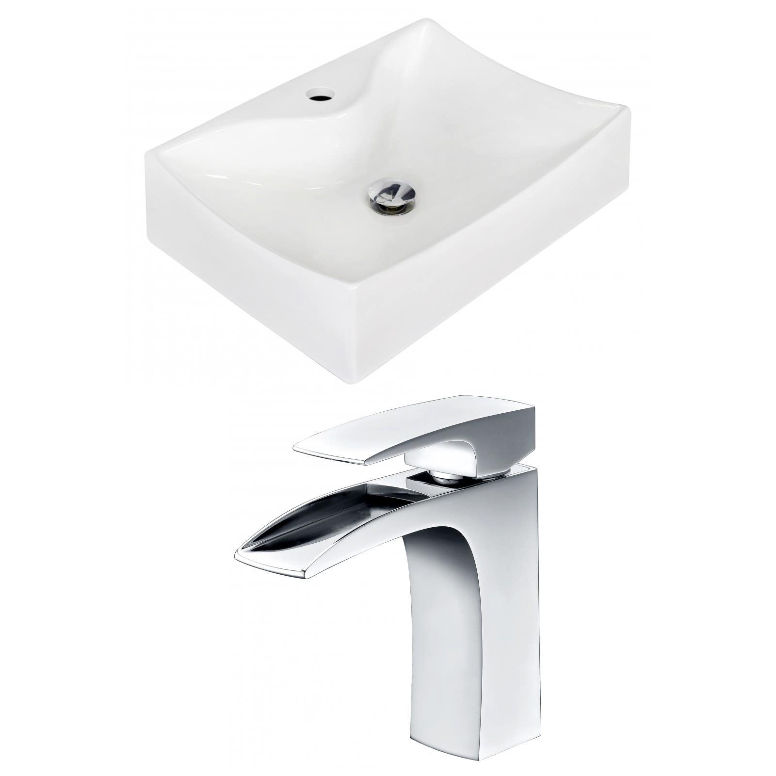 American Imaginations AI-15261 Rectangle Vessel Set In White Color With Single Hole CUPC Faucet