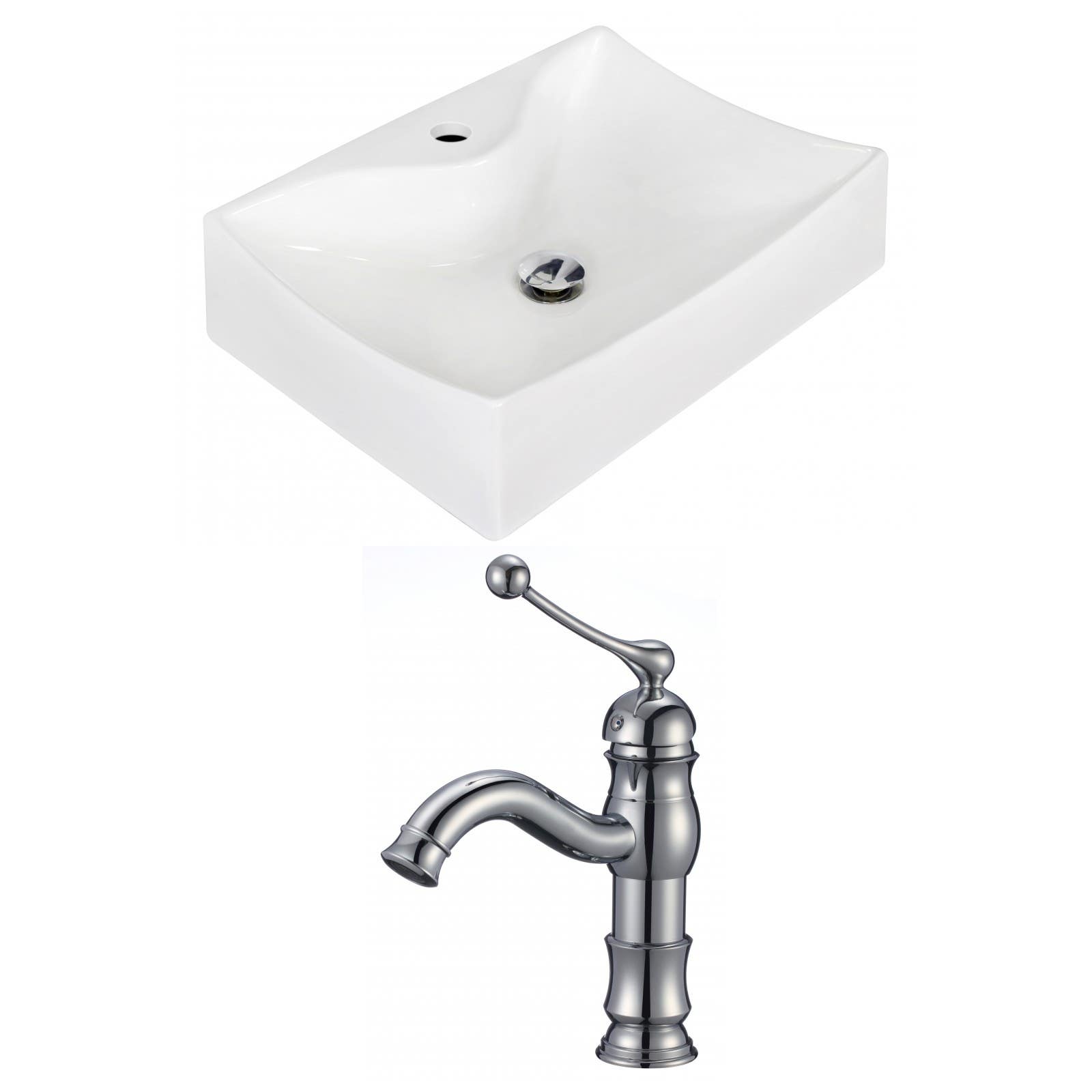 American Imaginations AI-15263 Rectangle Vessel Set In White Color With Single Hole CUPC Faucet