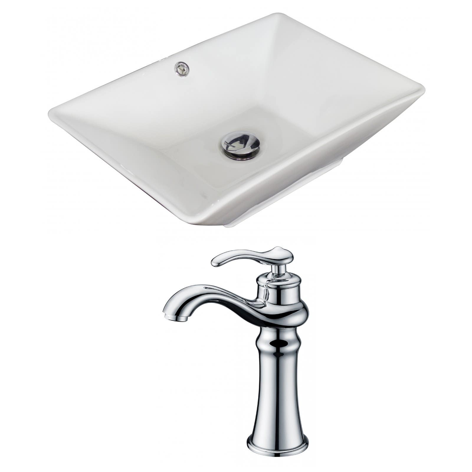 American Imaginations AI-15271 Rectangle Vessel Set In White Color With Deck Mount CUPC Faucet
