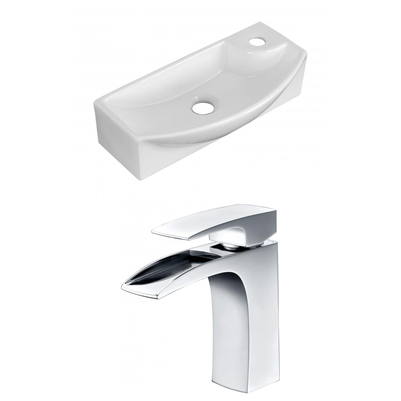 American Imaginations AI-15348 Rectangle Vessel Set In White Color With Single Hole CUPC Faucet
