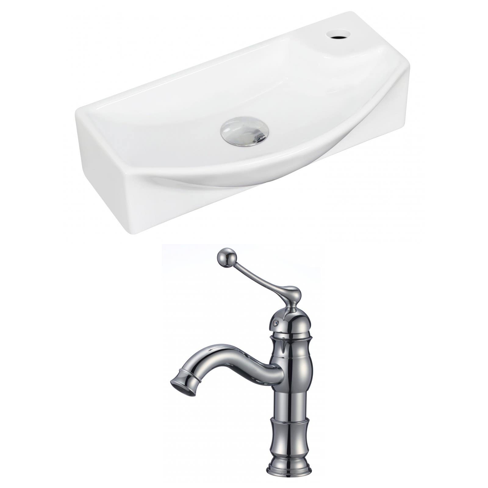 American Imaginations AI-15357 Rectangle Vessel Set In White Color With Single Hole CUPC Faucet