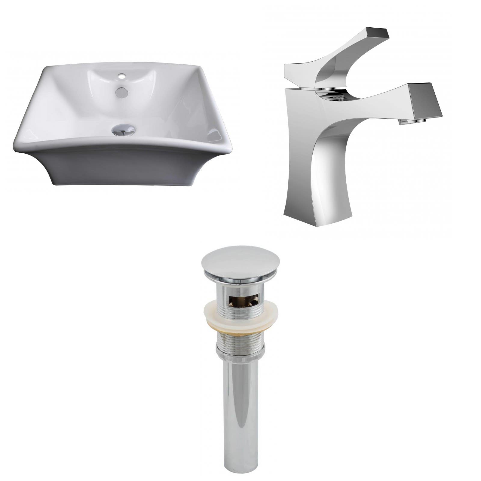 American Imaginations AI-15373 Rectangle Vessel Set In White Color With Single Hole CUPC Faucet And Drain