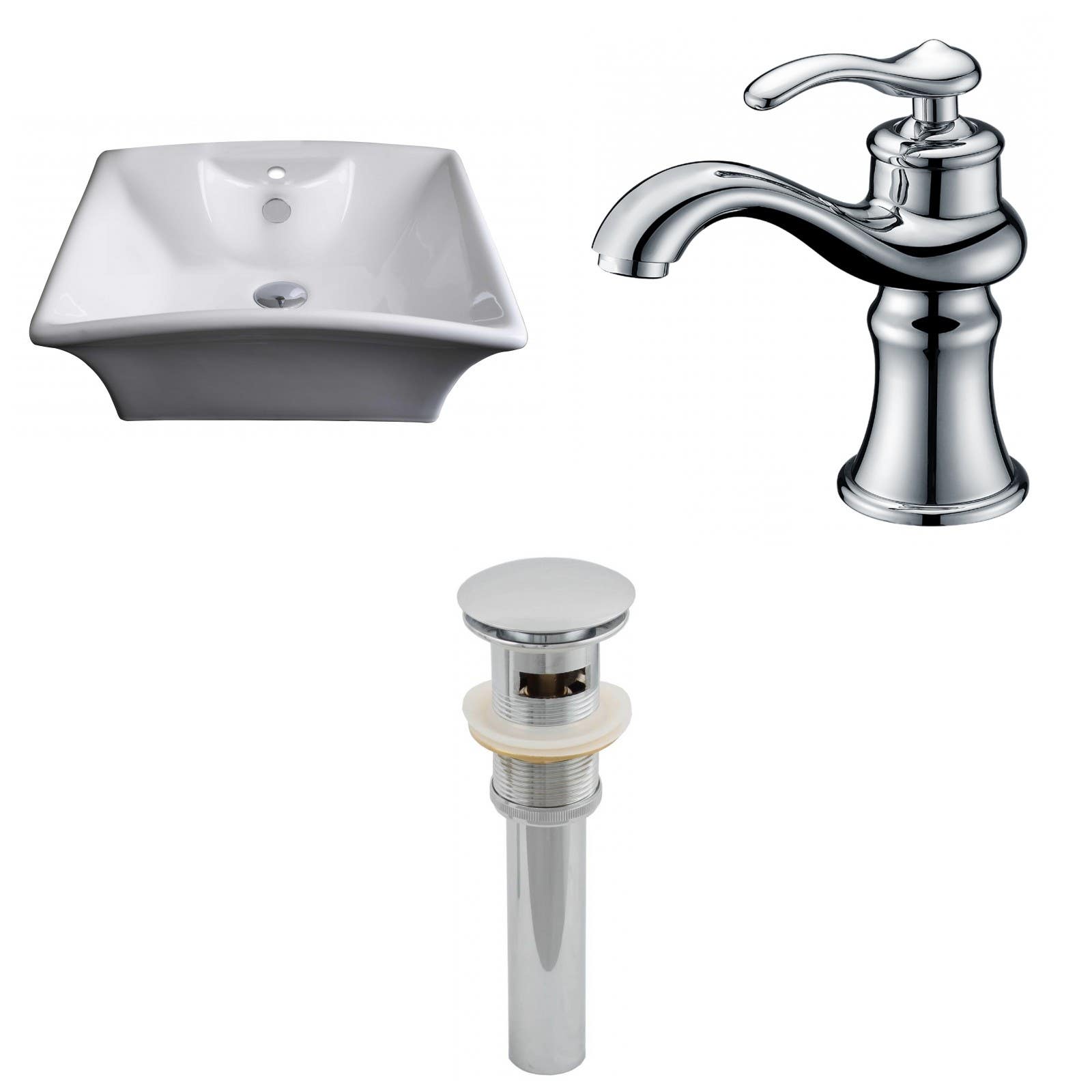 American Imaginations AI-15374 Rectangle Vessel Set In White Color With Single Hole CUPC Faucet And Drain