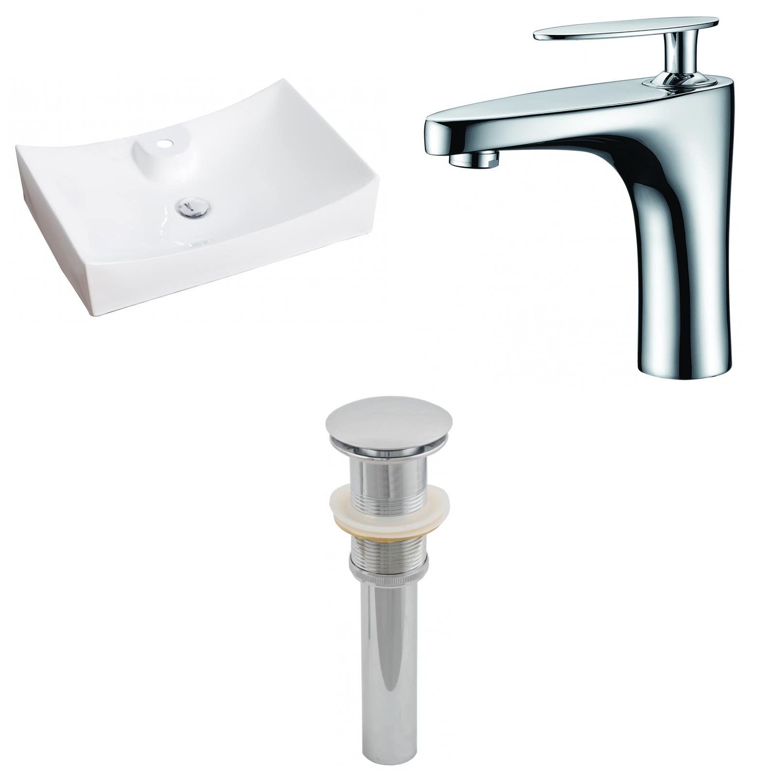 American Imaginations AI-15415 Rectangle Vessel Set In White Color With Single Hole CUPC Faucet And Drain