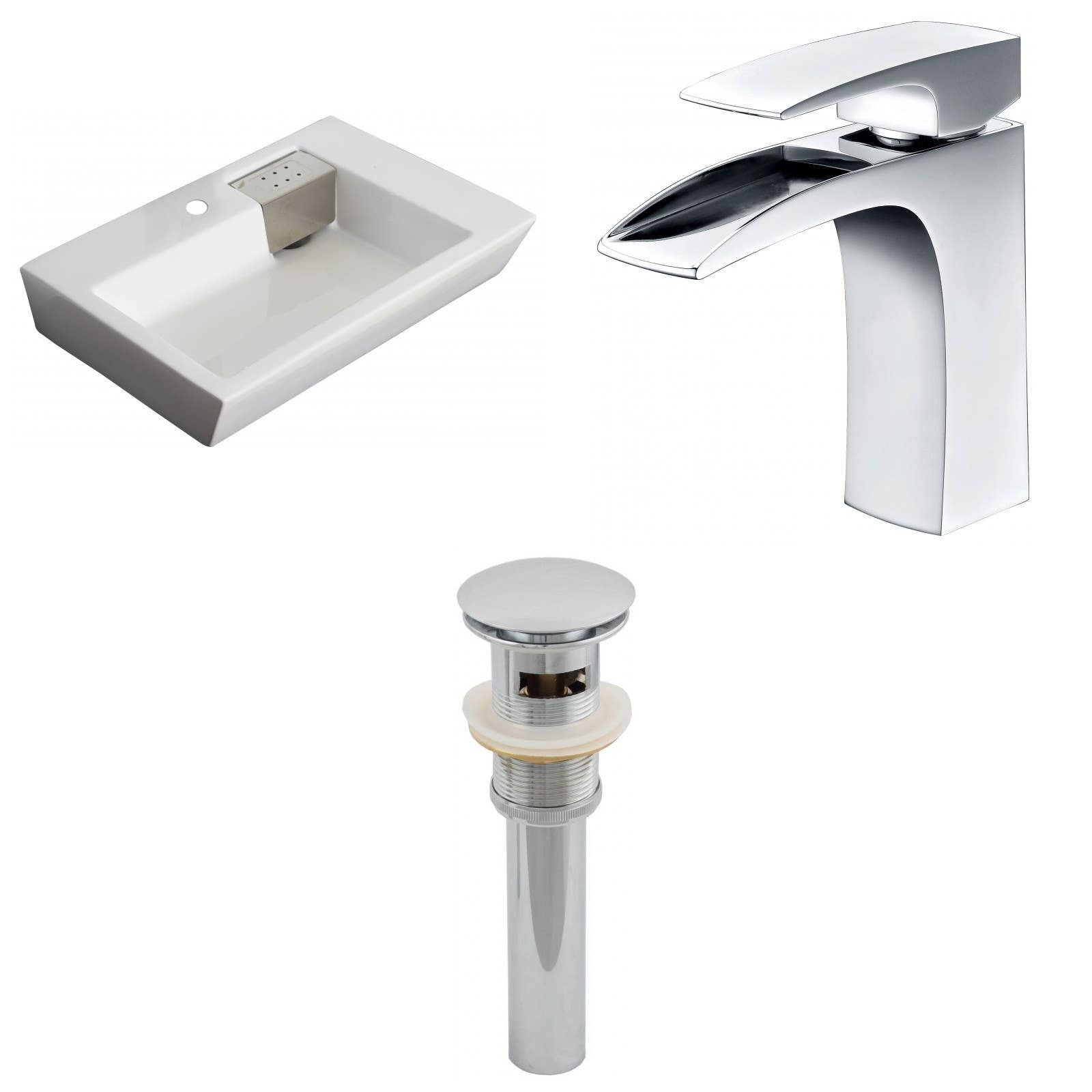 American Imaginations AI-15423 Rectangle Vessel Set In White Color With Single Hole CUPC Faucet And Drain