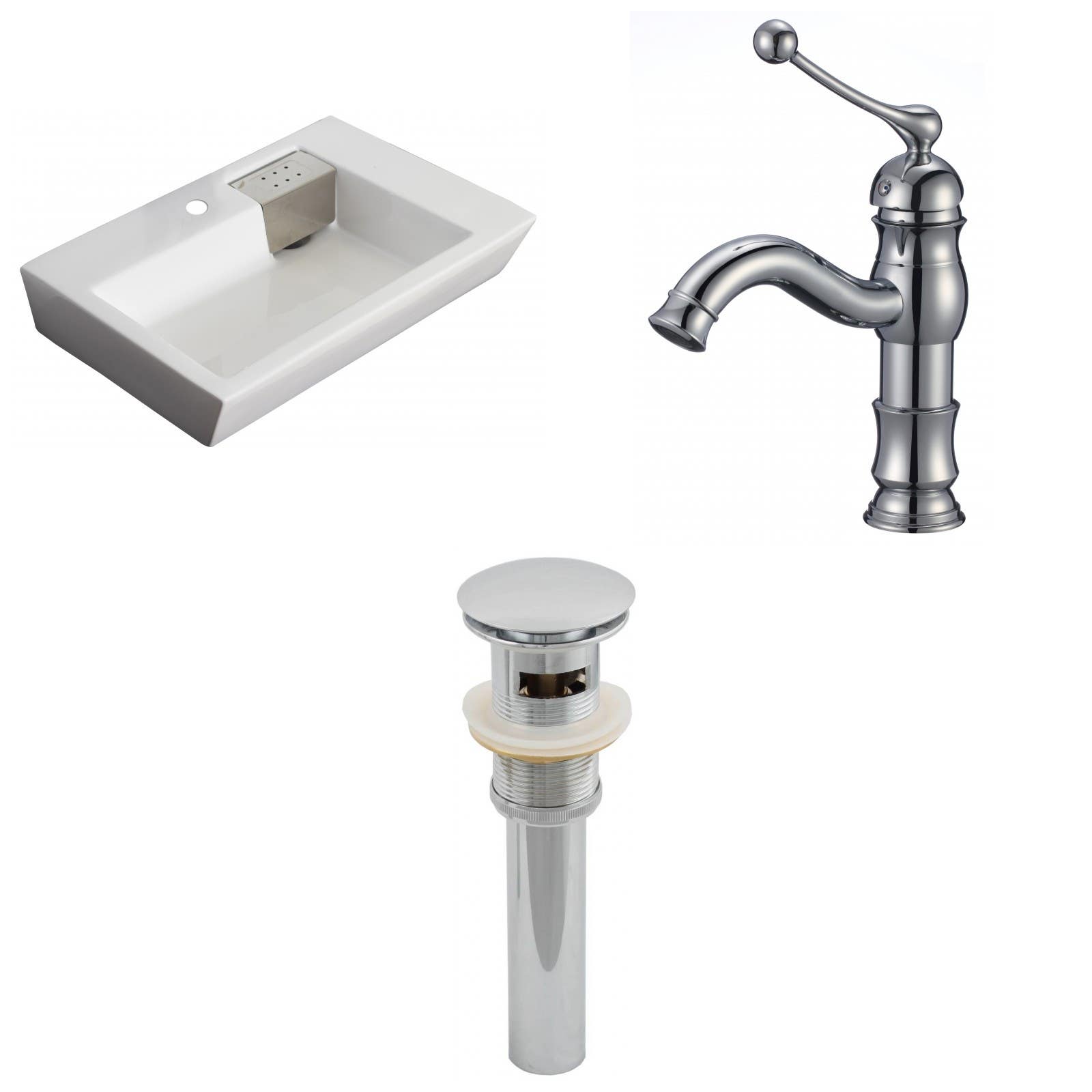 American Imaginations AI-15424 Rectangle Vessel Set In White Color With Single Hole CUPC Faucet And Drain