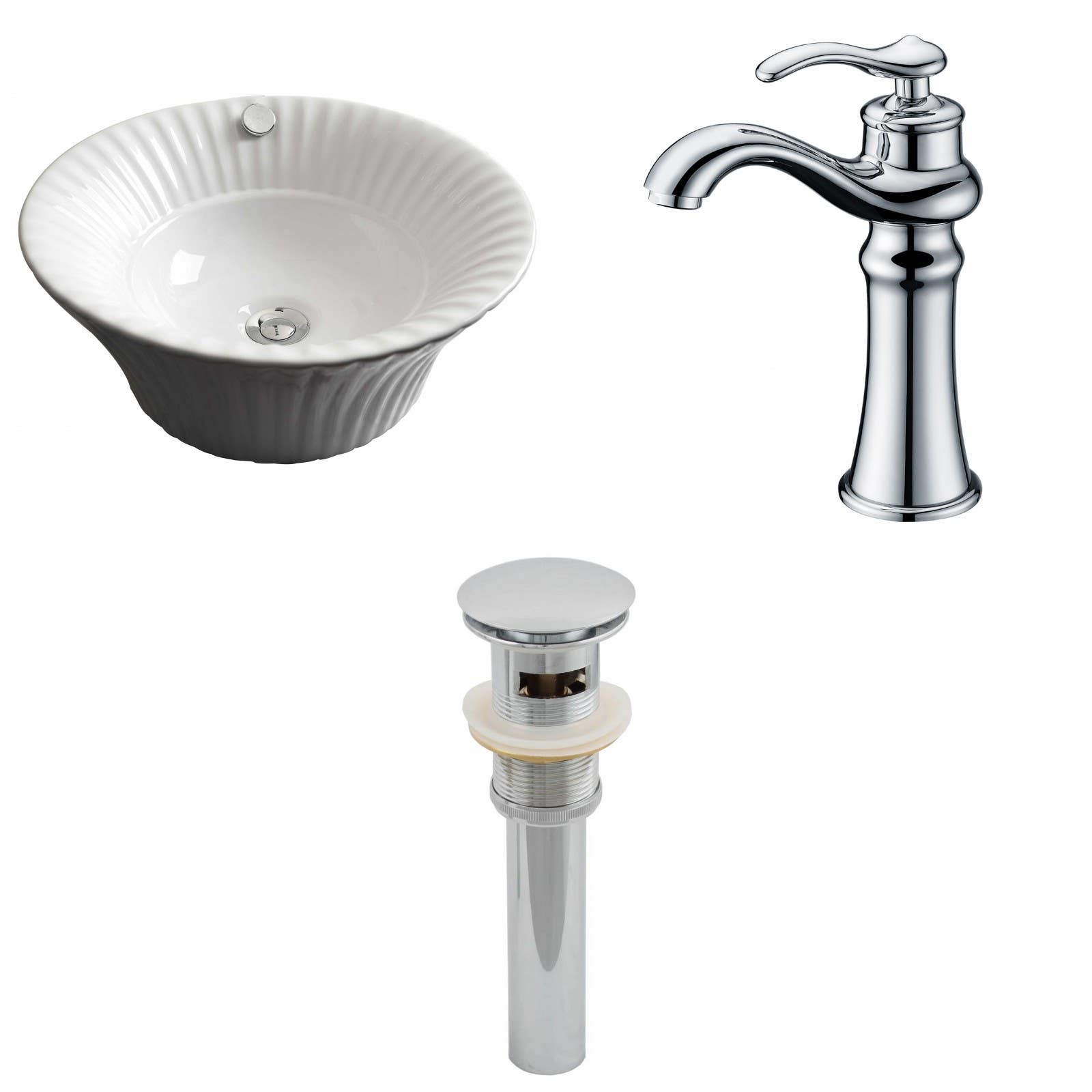 American Imaginations AI-15425 Round Vessel Set In White Color With Deck Mount CUPC Faucet And Drain