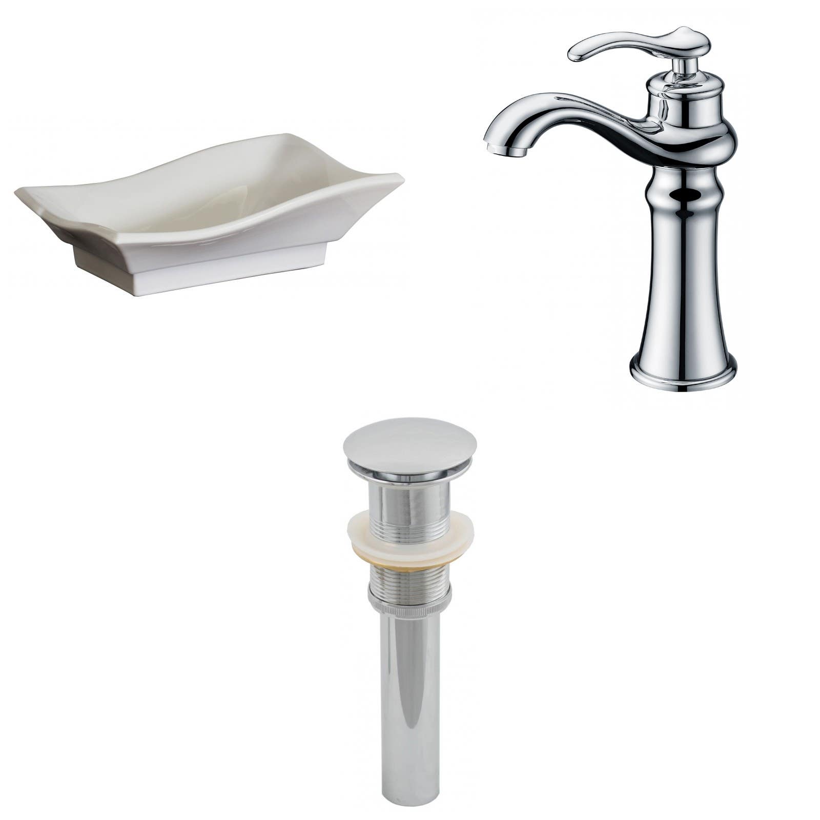 American Imaginations AI-15471 Unique Vessel Set In White Color With Deck Mount CUPC Faucet And Drain