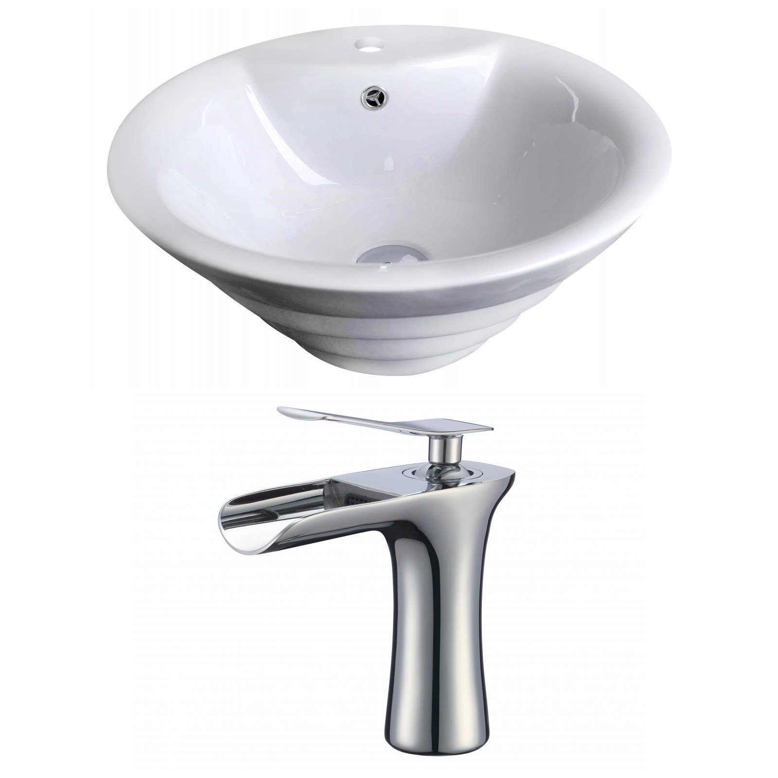 American Imaginations AI-17801 Round Vessel Set In White Color With Single Hole CUPC Faucet