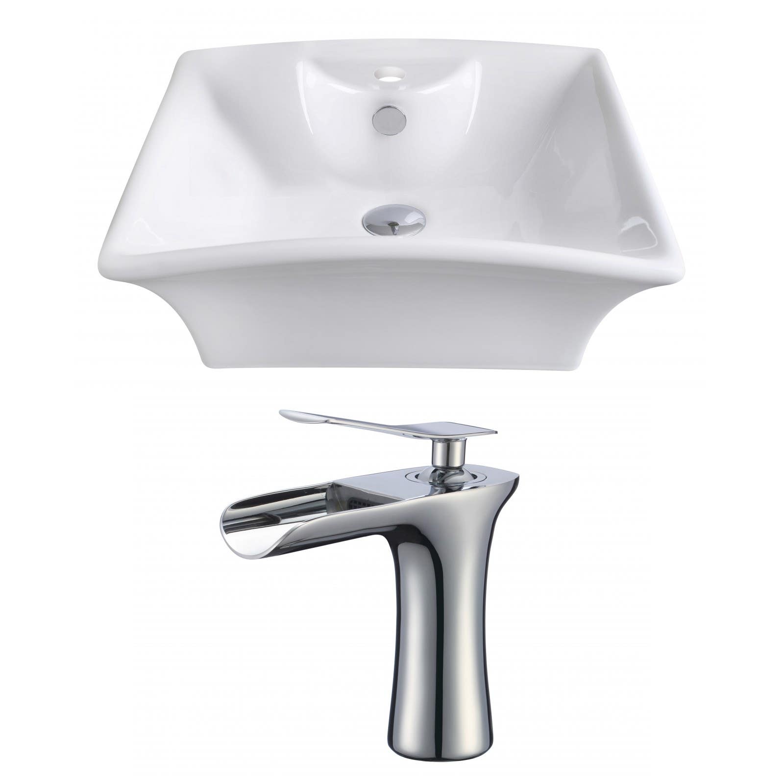 American Imaginations AI-17803 Rectangle Vessel Set In White Color With Single Hole CUPC Faucet