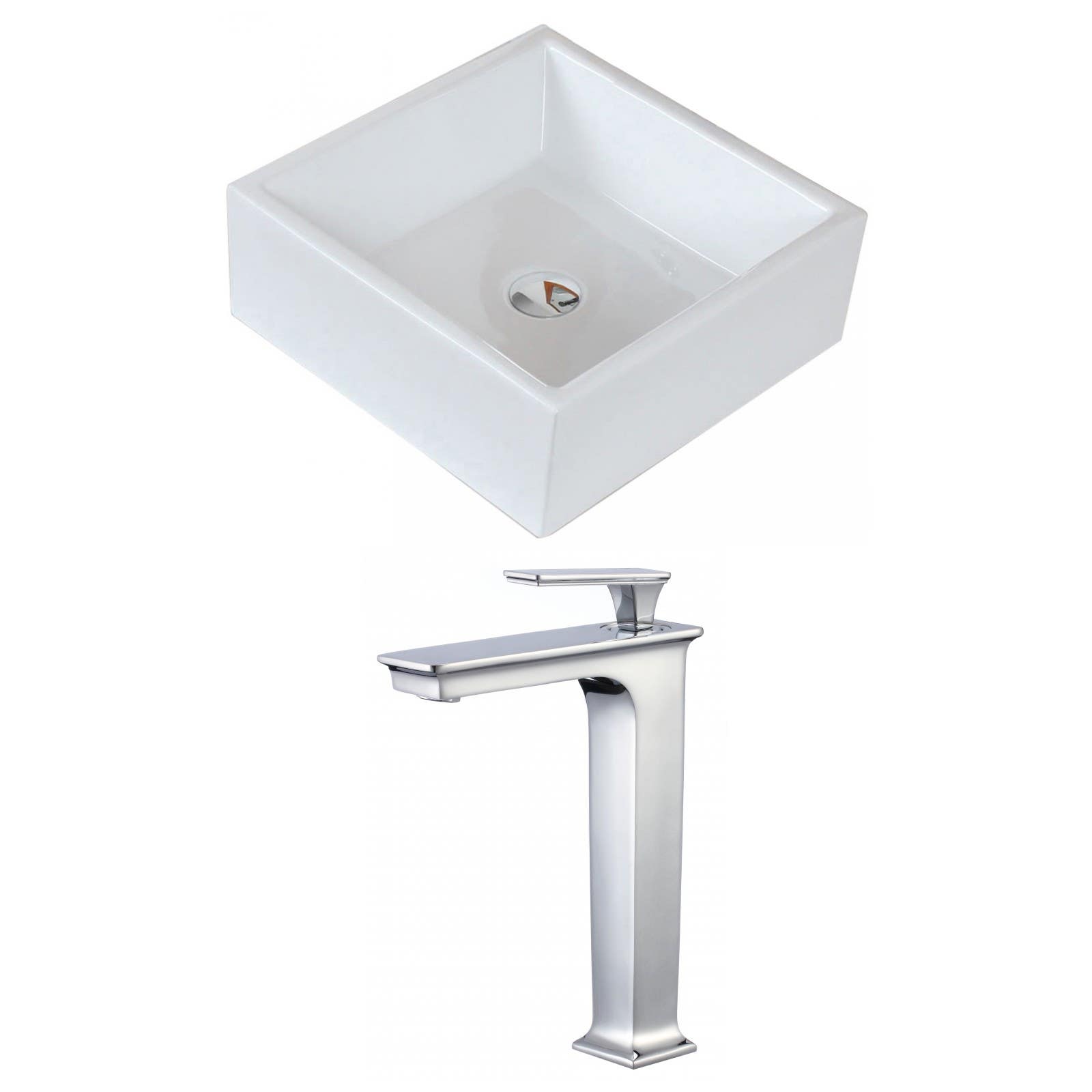 American Imaginations AI-17814 Square Vessel Set In White Color With Deck Mount CUPC Faucet