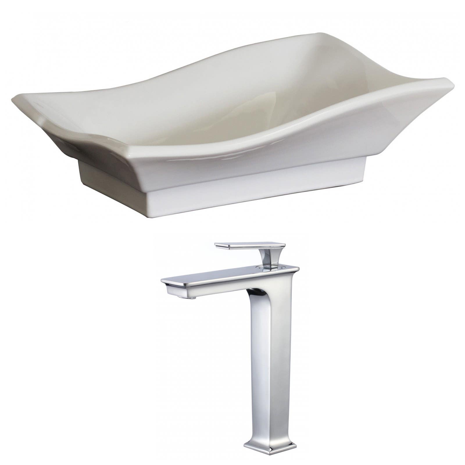American Imaginations AI-17836 Unique Vessel Set In White Color With Deck Mount CUPC Faucet