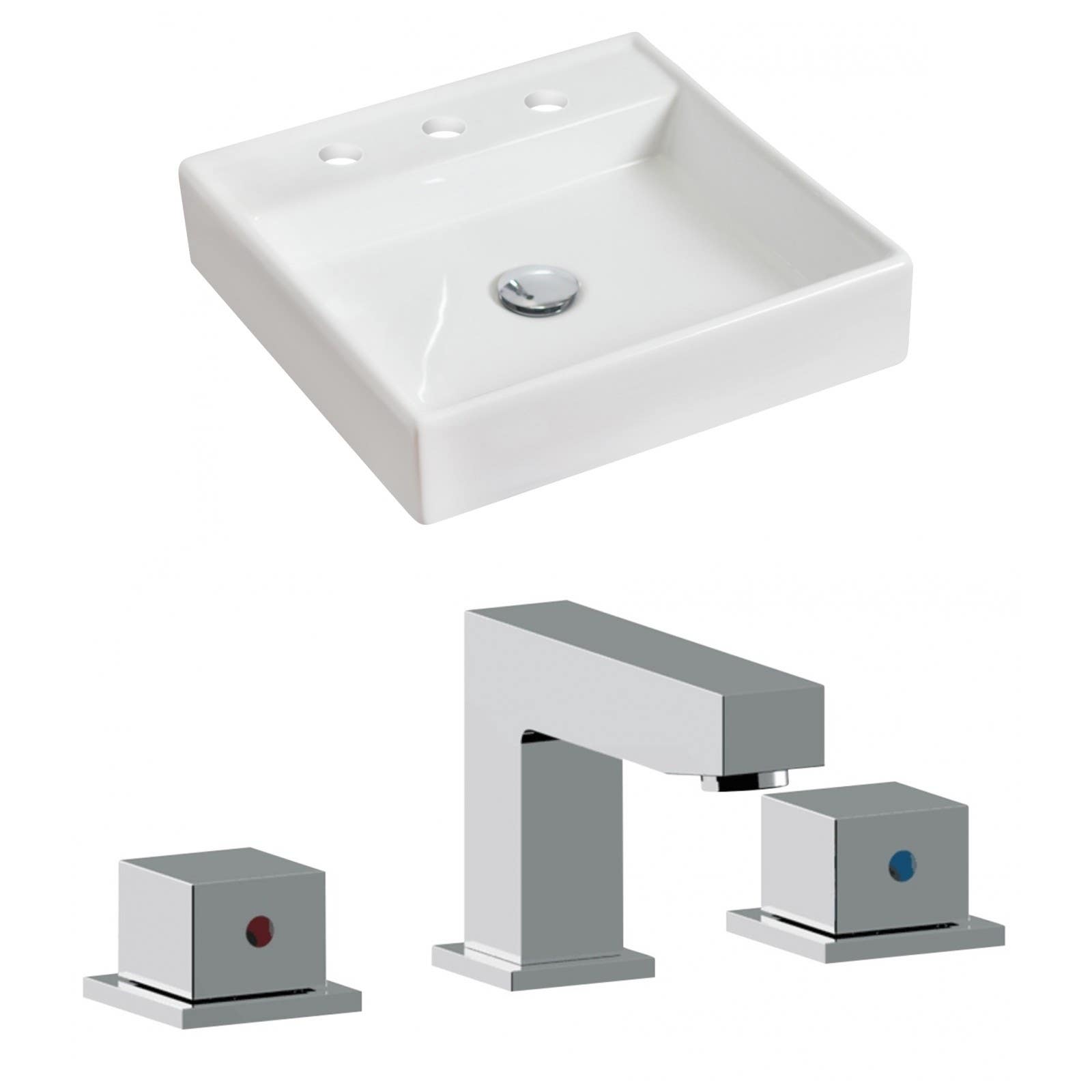 American Imaginations AI-17843 Square Vessel Set In White Color With 8-in. o.c. CUPC Faucet
