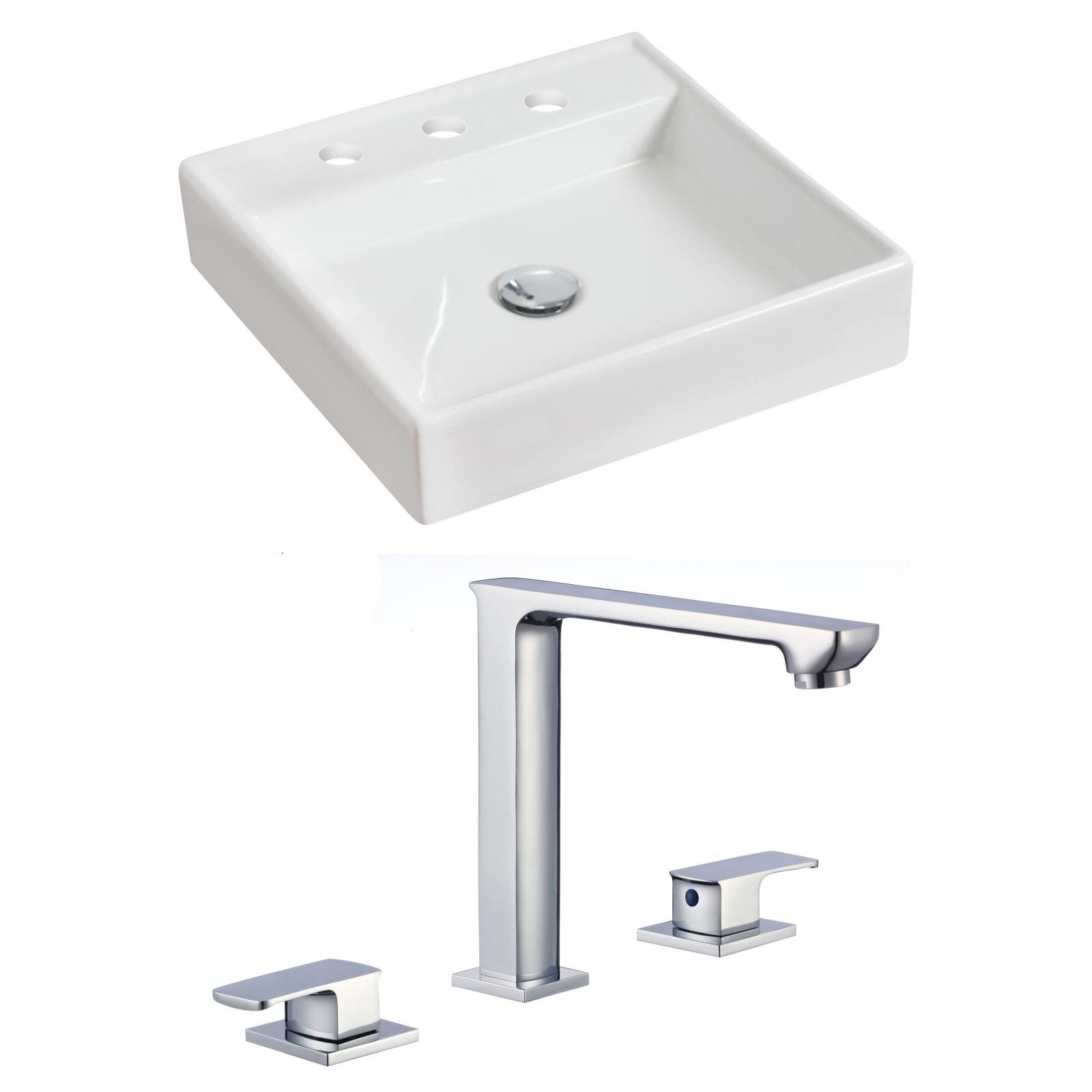 American Imaginations AI-17844 Square Vessel Set In White Color With 8-in. o.c. CUPC Faucet