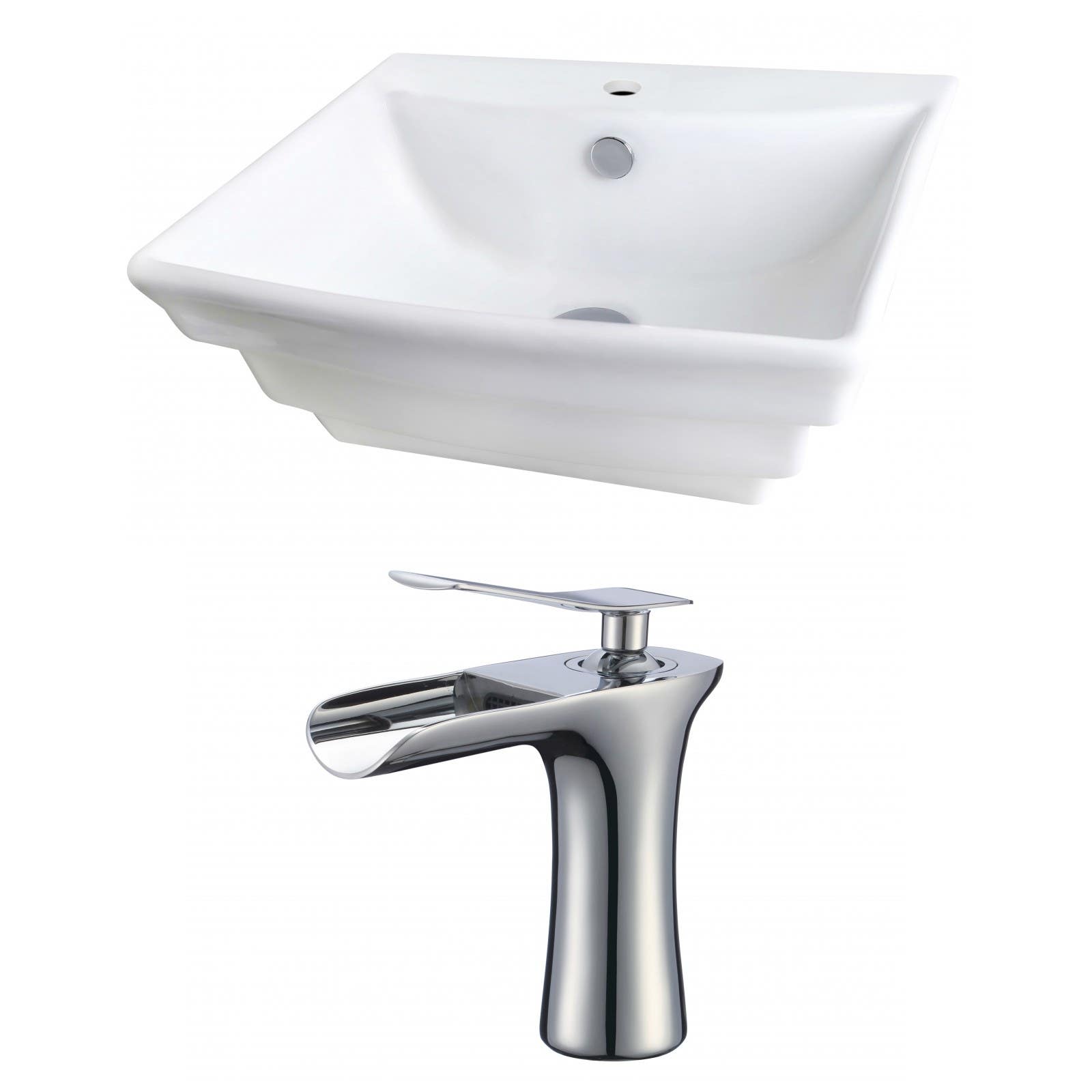 American Imaginations AI-17853 Rectangle Vessel Set In White Color With Single Hole CUPC Faucet