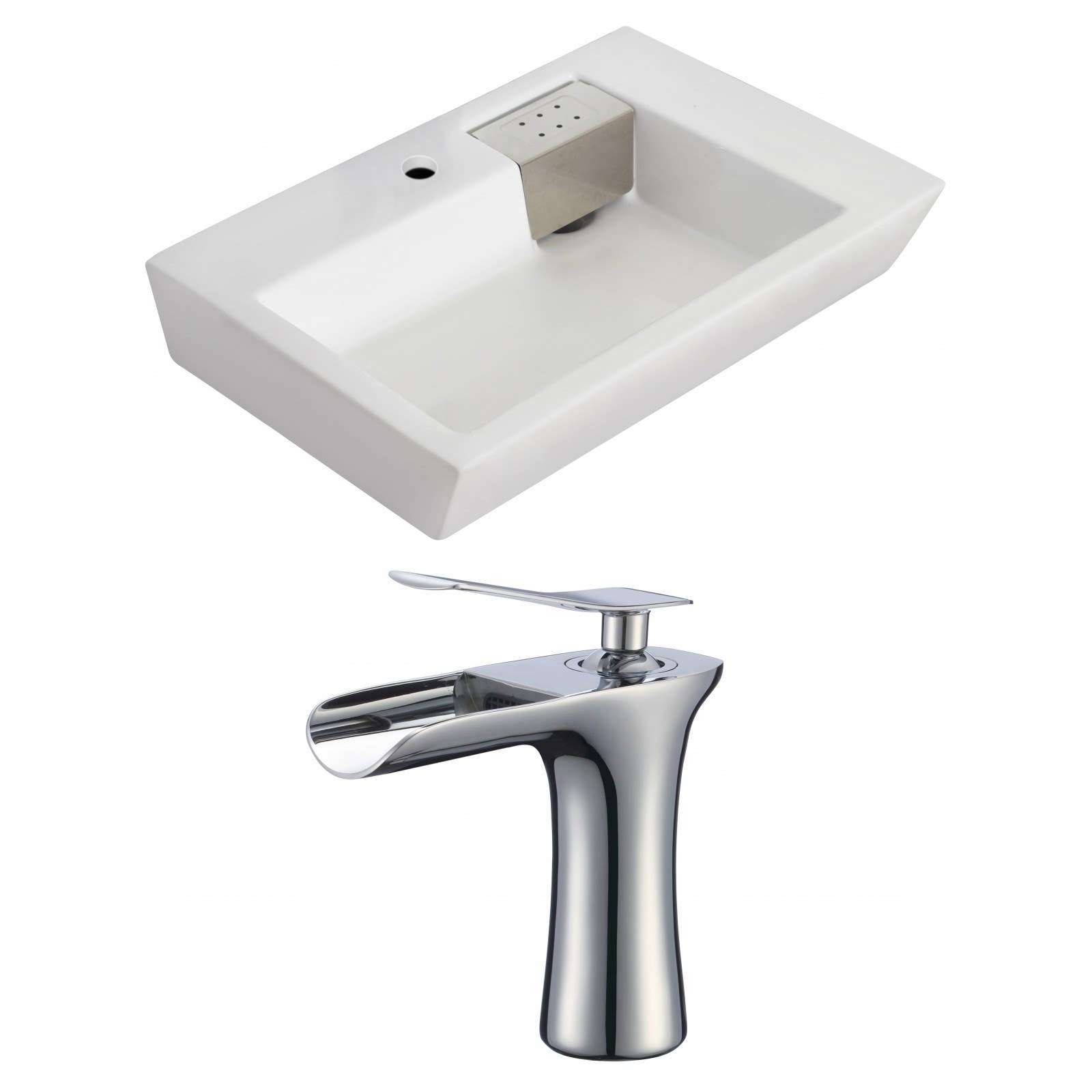 American Imaginations AI-17863 Rectangle Vessel Set In White Color With Single Hole CUPC Faucet