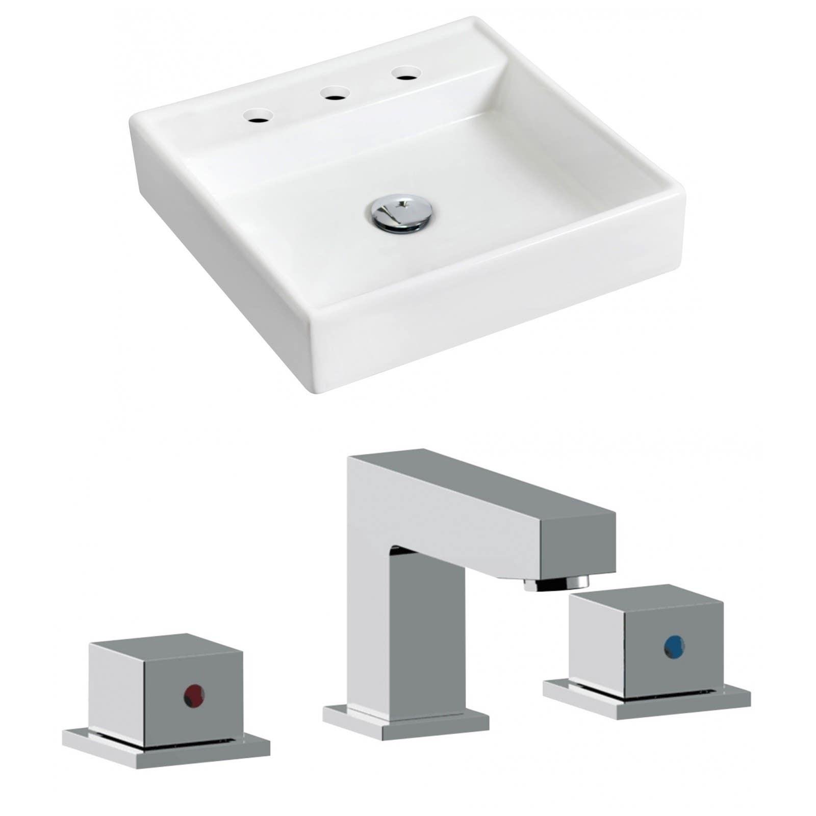 American Imaginations AI-17867 Square Vessel Set In White Color With 8-in. o.c. CUPC Faucet