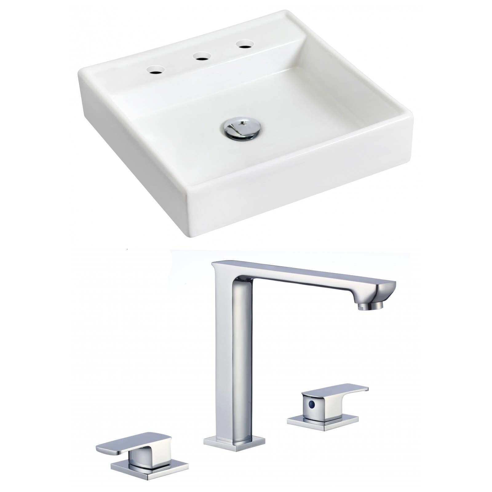 American Imaginations AI-17868 Square Vessel Set In White Color With 8-in. o.c. CUPC Faucet