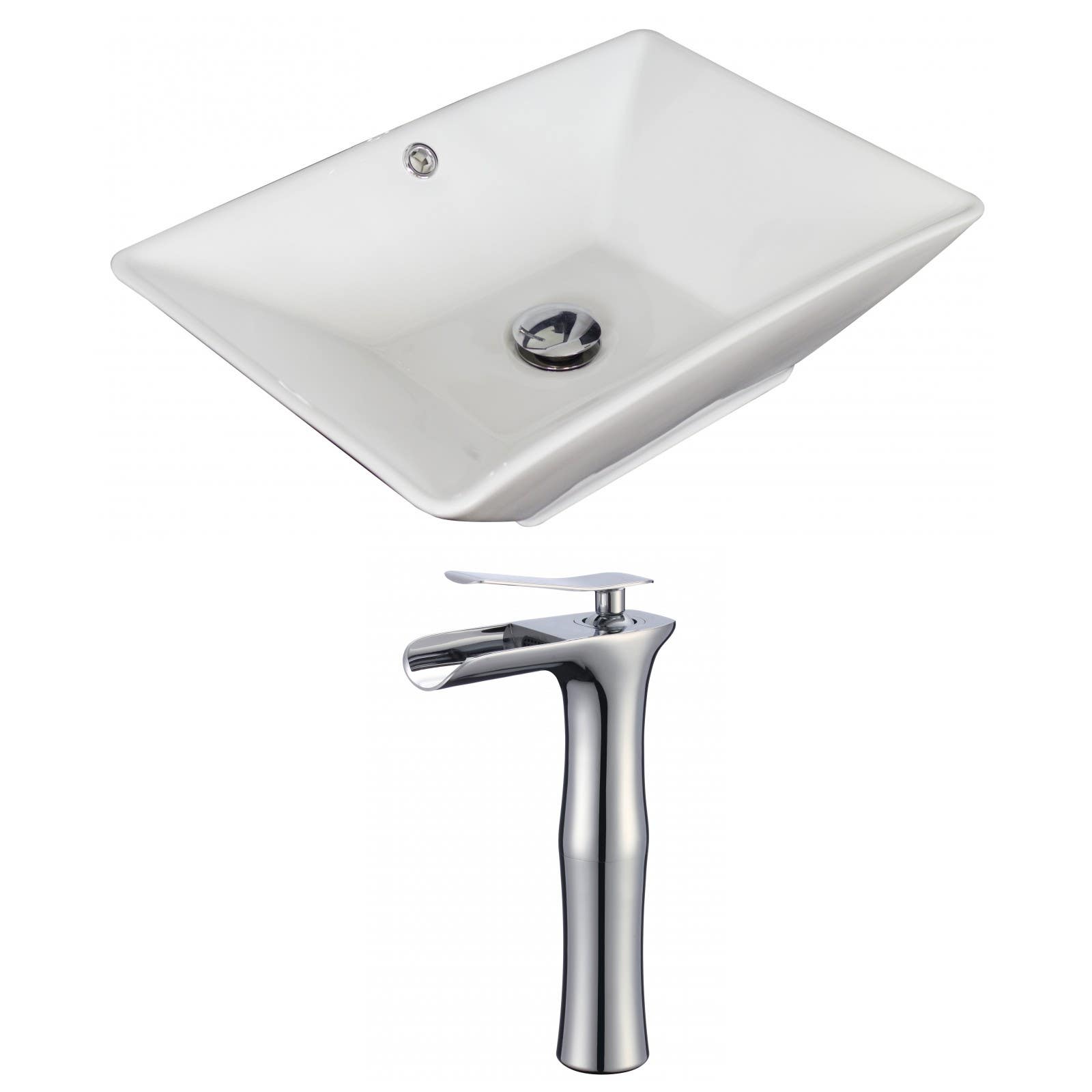 American Imaginations AI-17903 Rectangle Vessel Set In White Color With Deck Mount CUPC Faucet