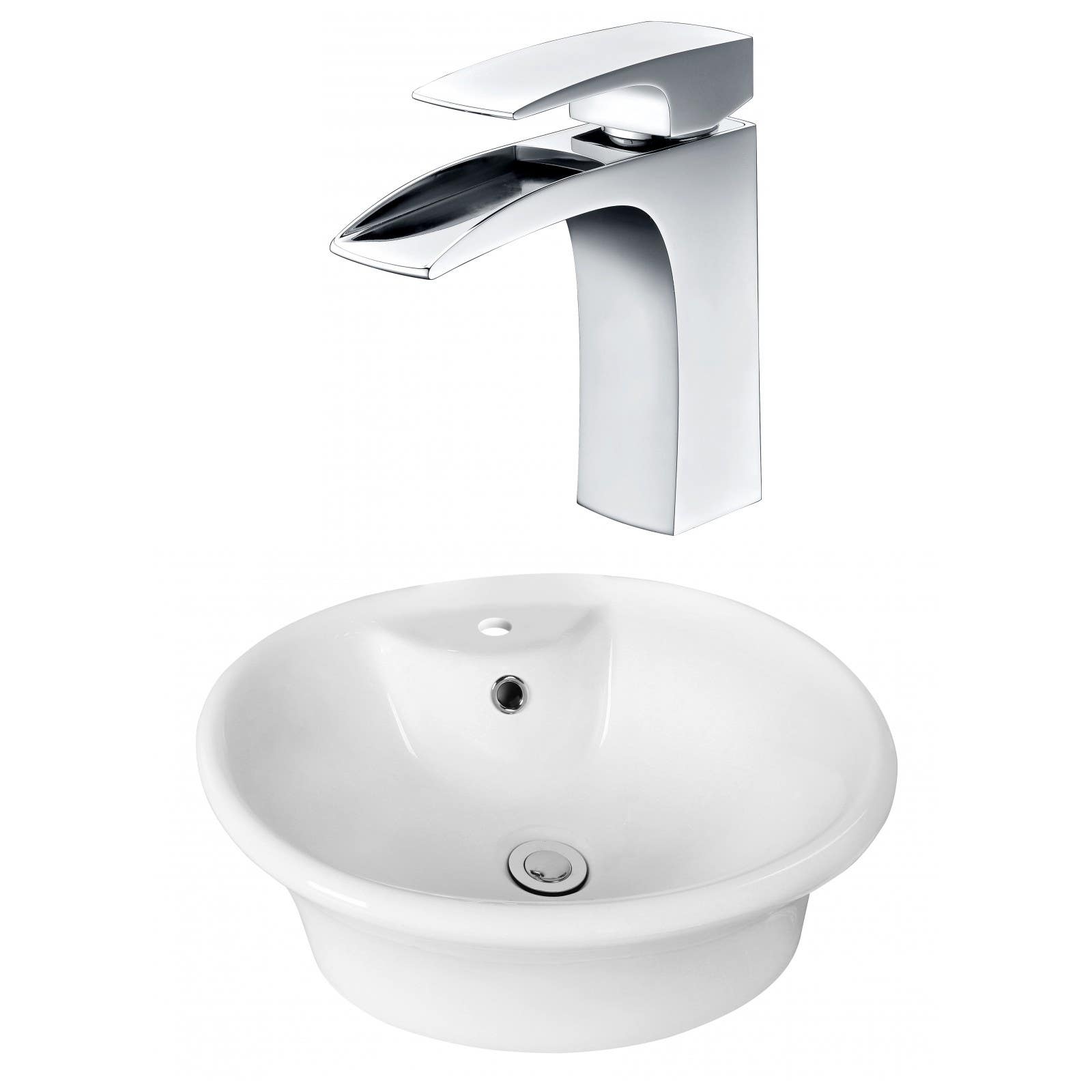 American Imaginations AI-17930 Round Vessel Set In White Color With Single Hole CUPC Faucet