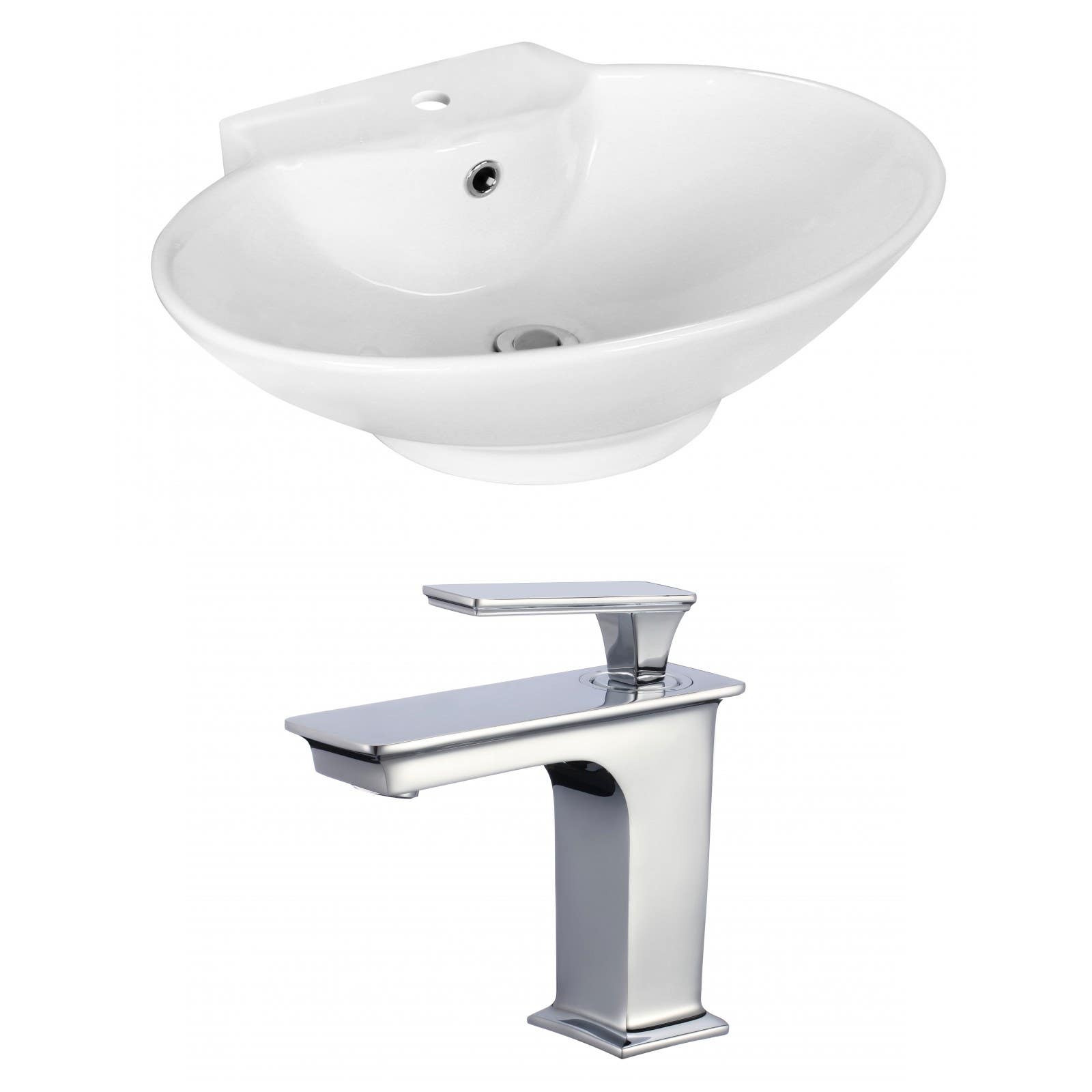 American Imaginations AI-17943 Oval Vessel Set In White Color With Single Hole CUPC Faucet