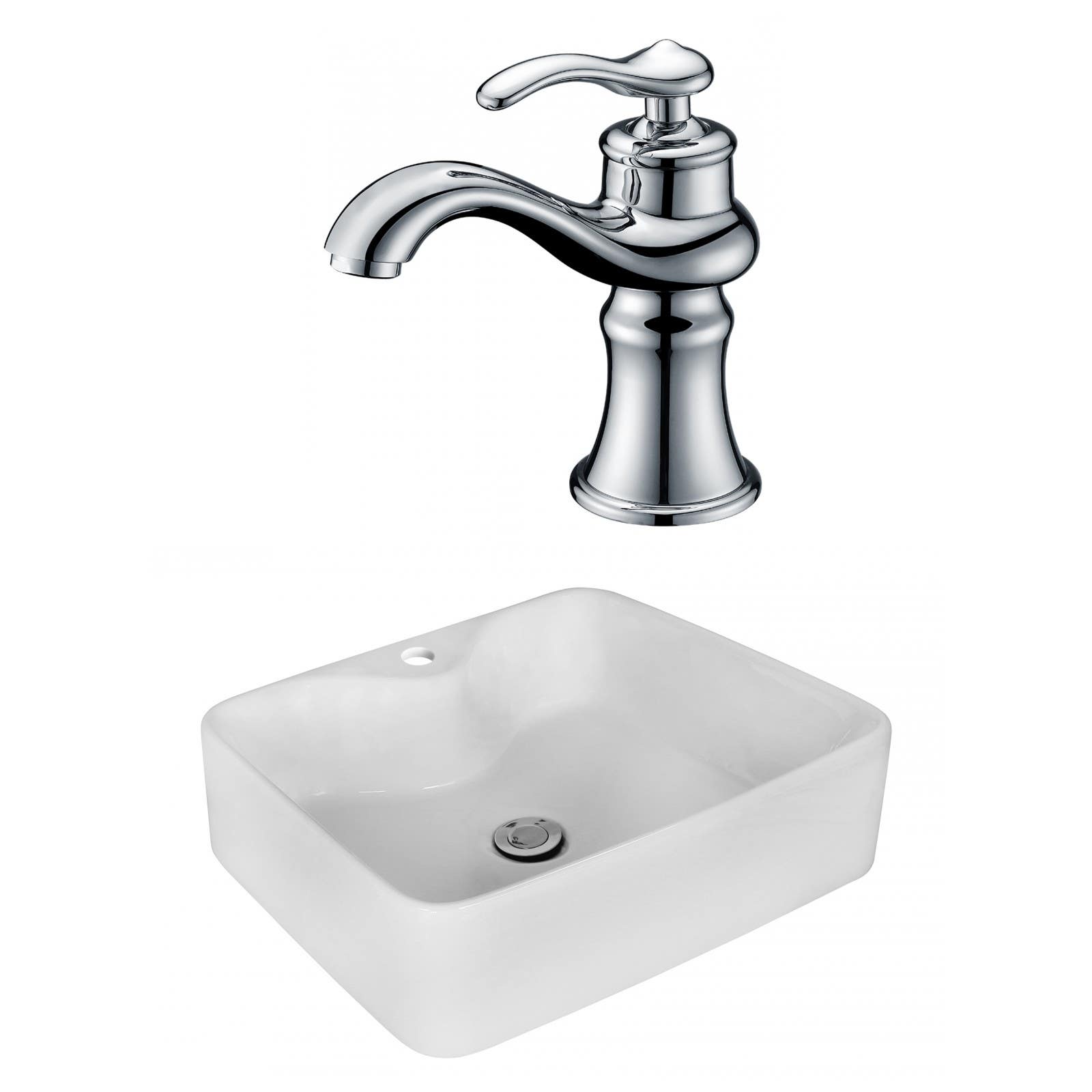 American Imaginations AI-17988 Rectangle Vessel Set In White Color With Single Hole CUPC Faucet