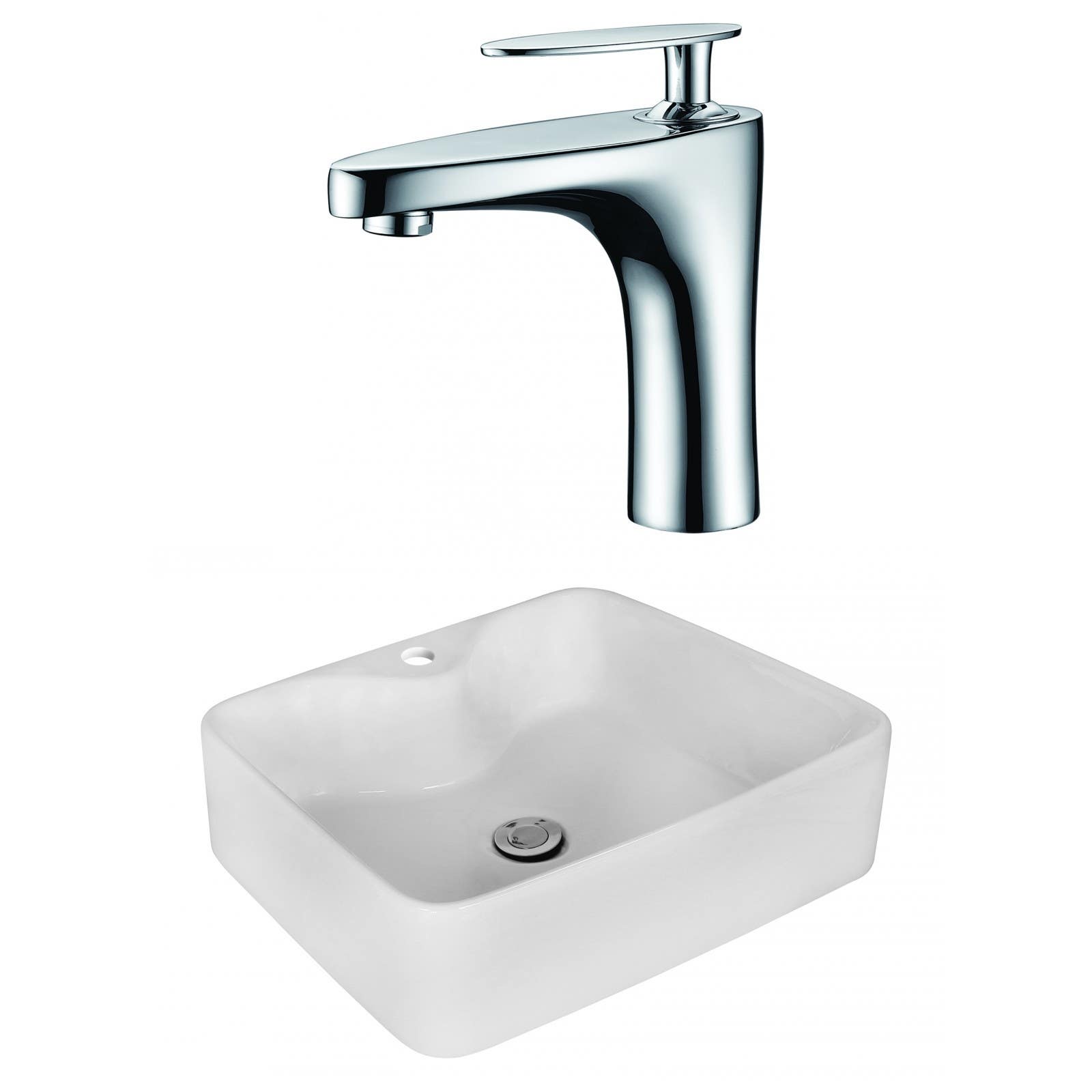 American Imaginations AI-17989 Rectangle Vessel Set In White Color With Single Hole CUPC Faucet