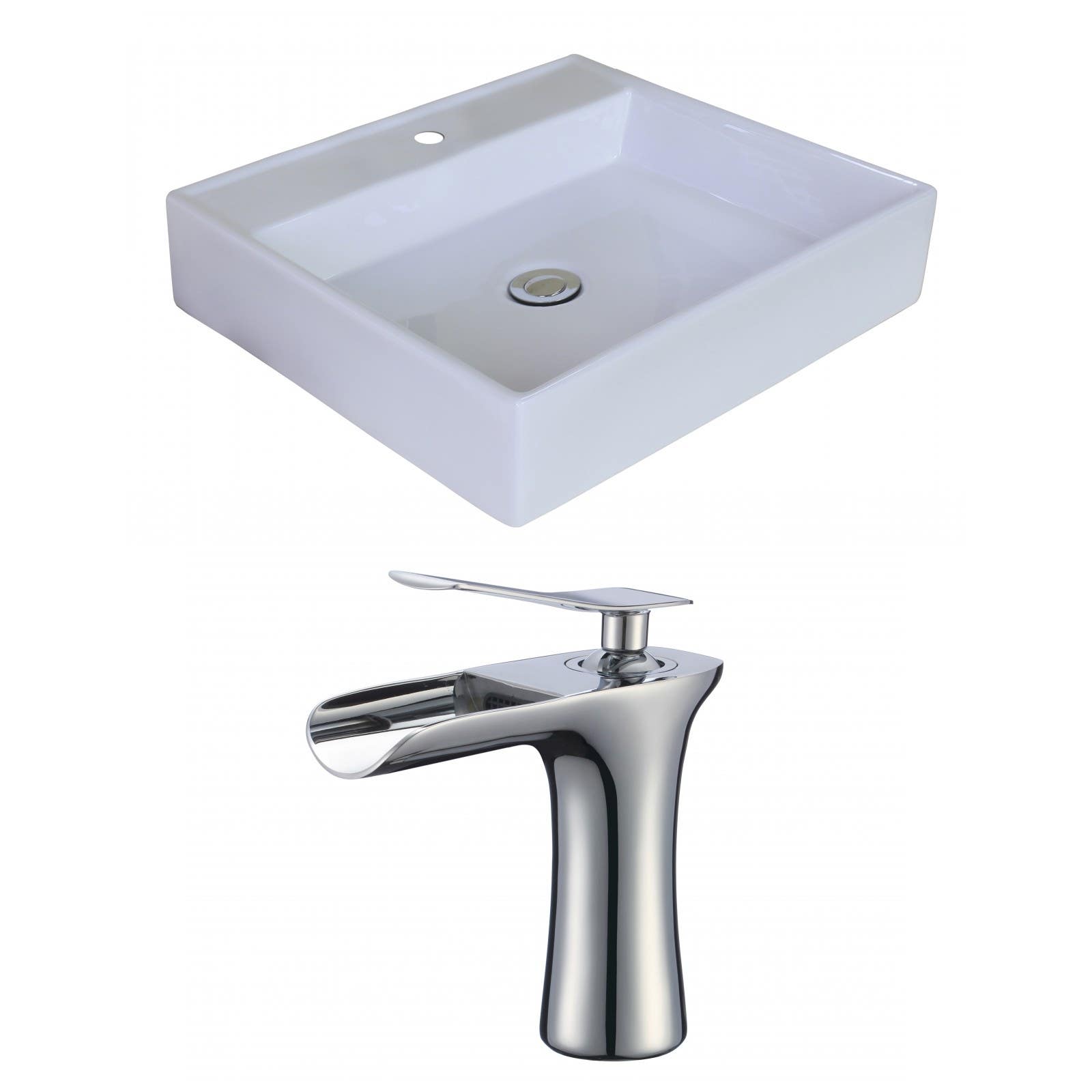 American Imaginations AI-18012 Square Vessel Set In White Color With Single Hole CUPC Faucet