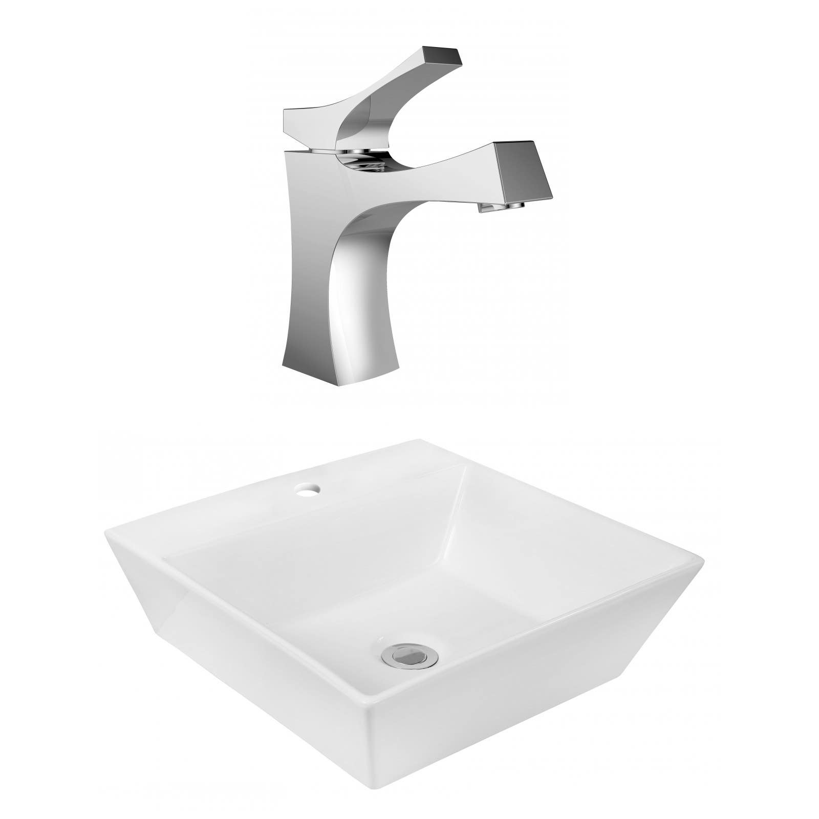 American Imaginations AI-18023 Square Vessel Set In White Color With Single Hole CUPC Faucet