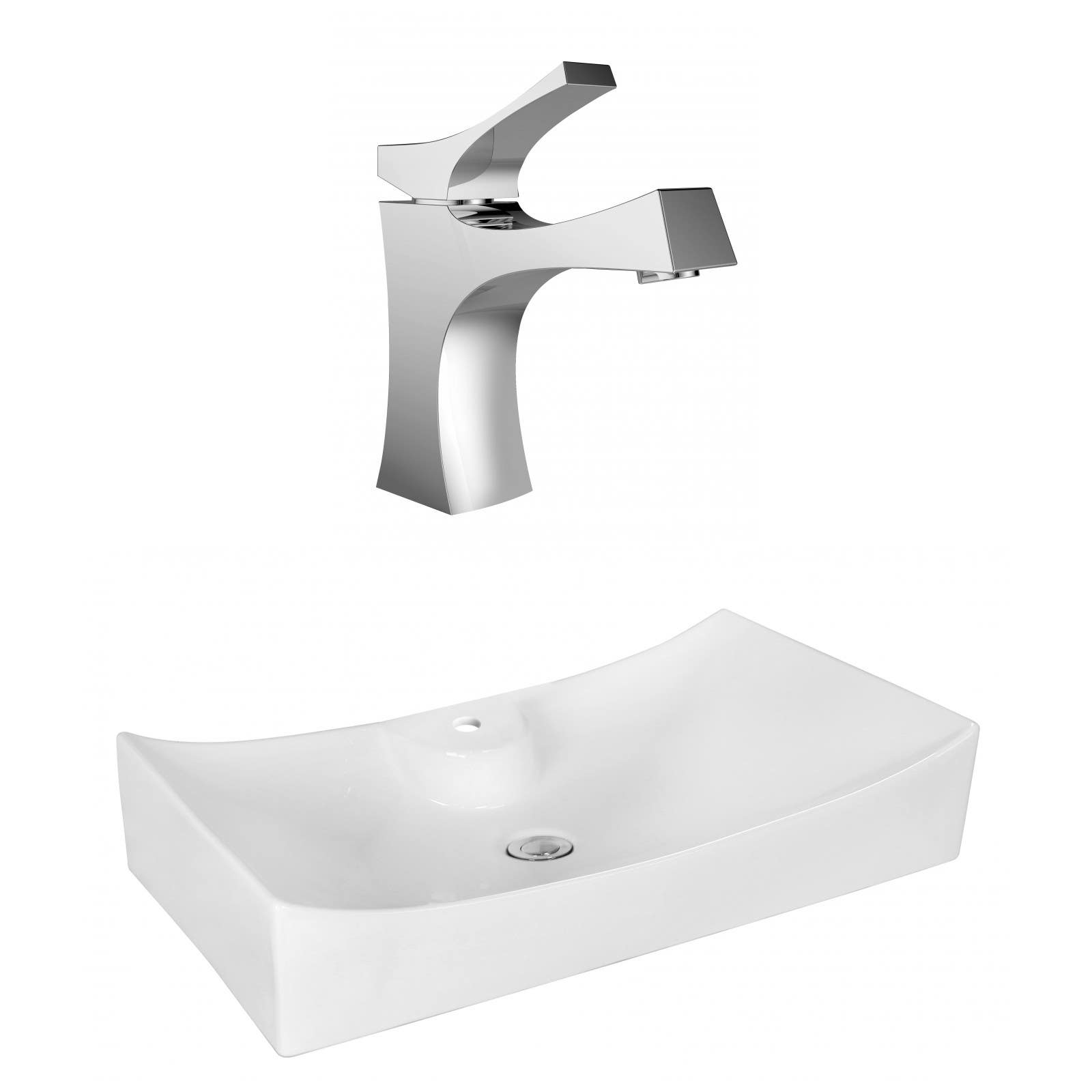 American Imaginations AI-18041 Rectangle Vessel Set In White Color With Single Hole CUPC Faucet