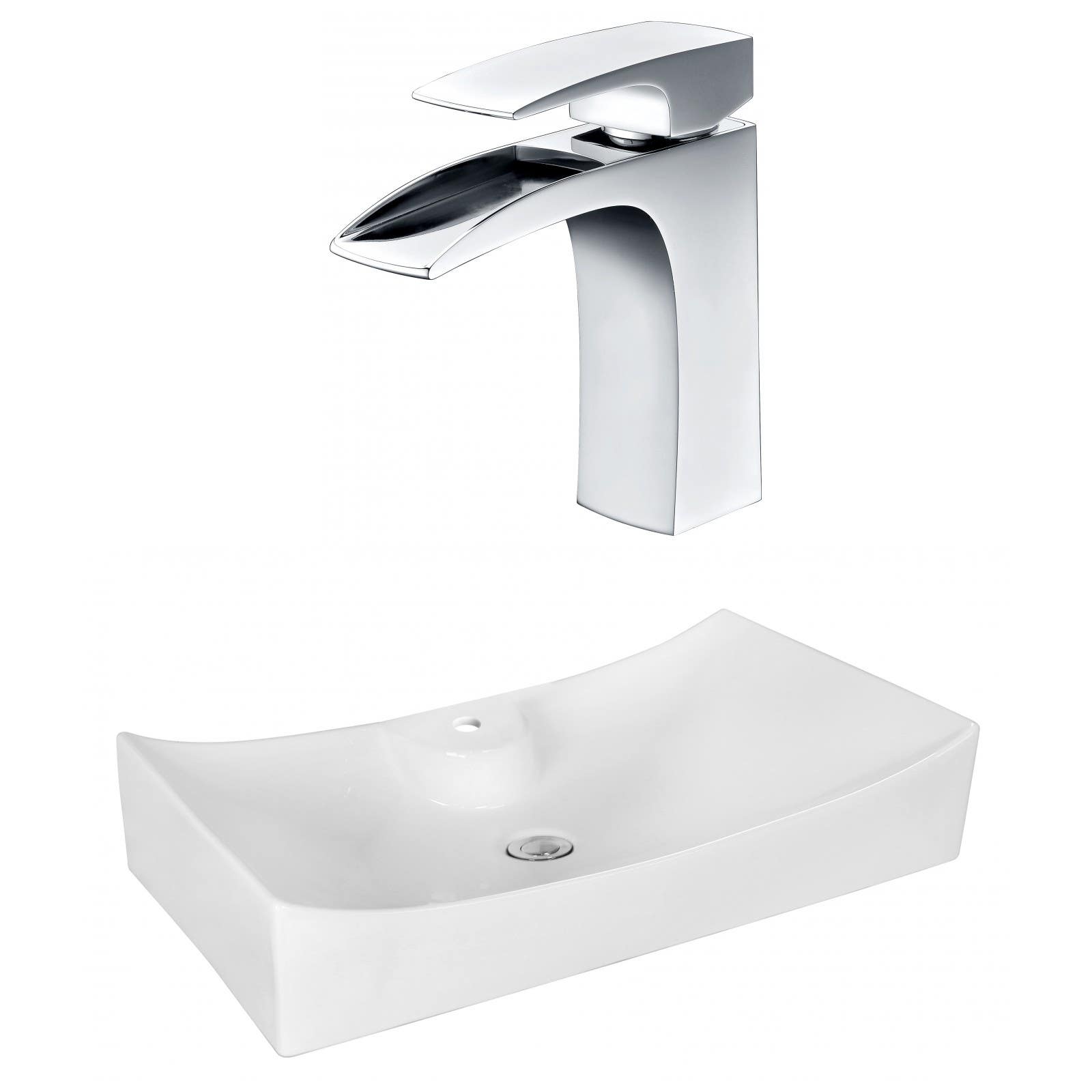 American Imaginations AI-18045 Rectangle Vessel Set In White Color With Single Hole CUPC Faucet