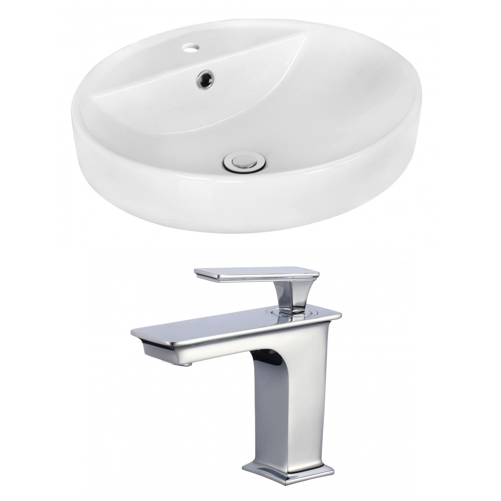 American Imaginations AI-18058 Round Vessel Set In White Color With Single Hole CUPC Faucet