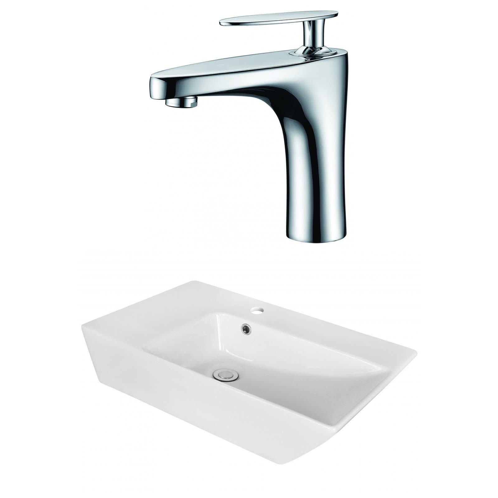 American Imaginations AI-18061 Rectangle Vessel Set In White Color With Single Hole CUPC Faucet