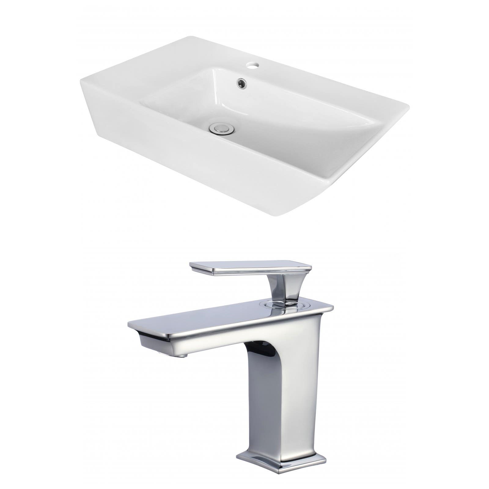 American Imaginations AI-18067 Rectangle Vessel Set In White Color With Single Hole CUPC Faucet