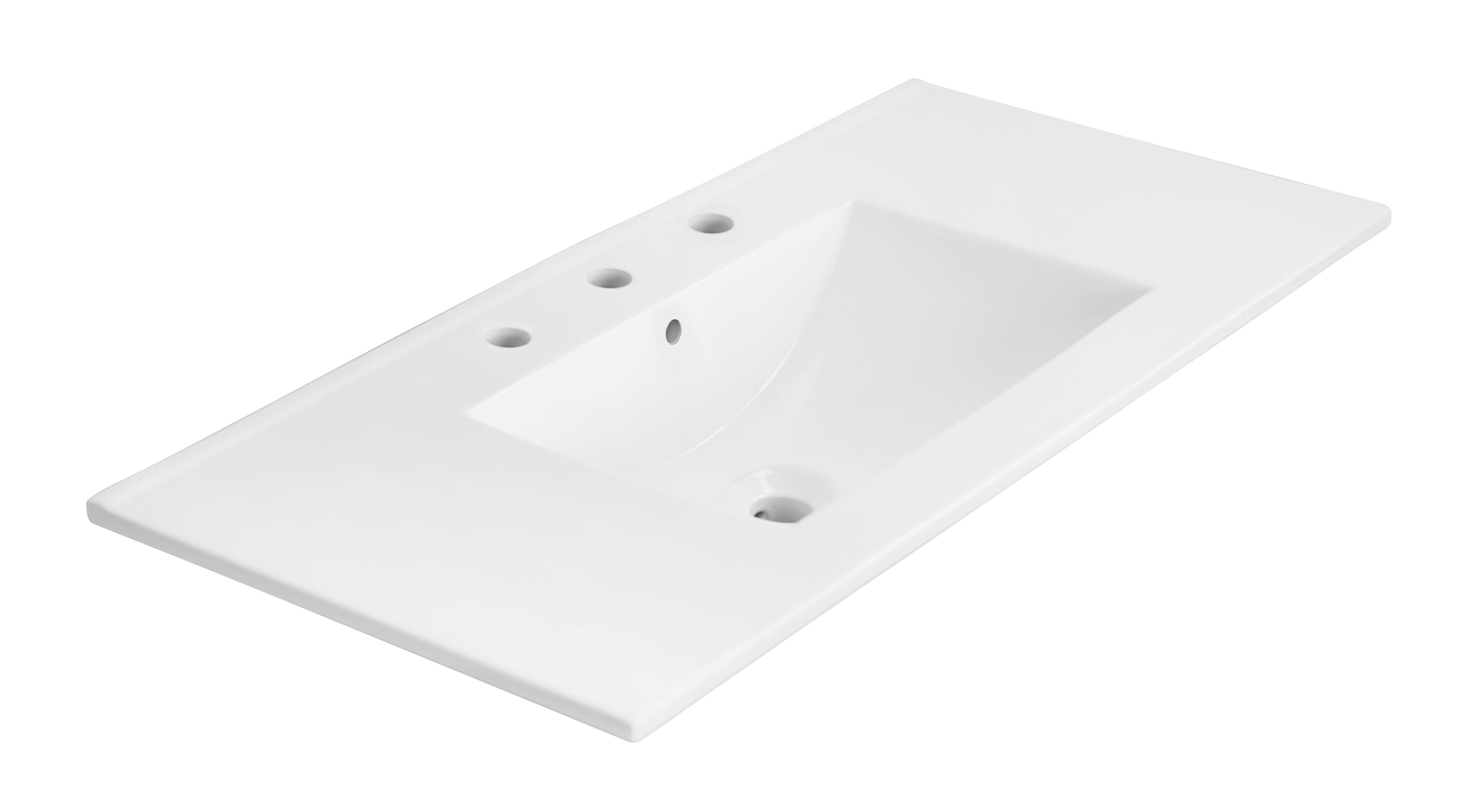 American Imaginations AI-661 35.5-in. W x 18.25-in. D Ceramic Top In White Color For 8-in. o.c. Faucet