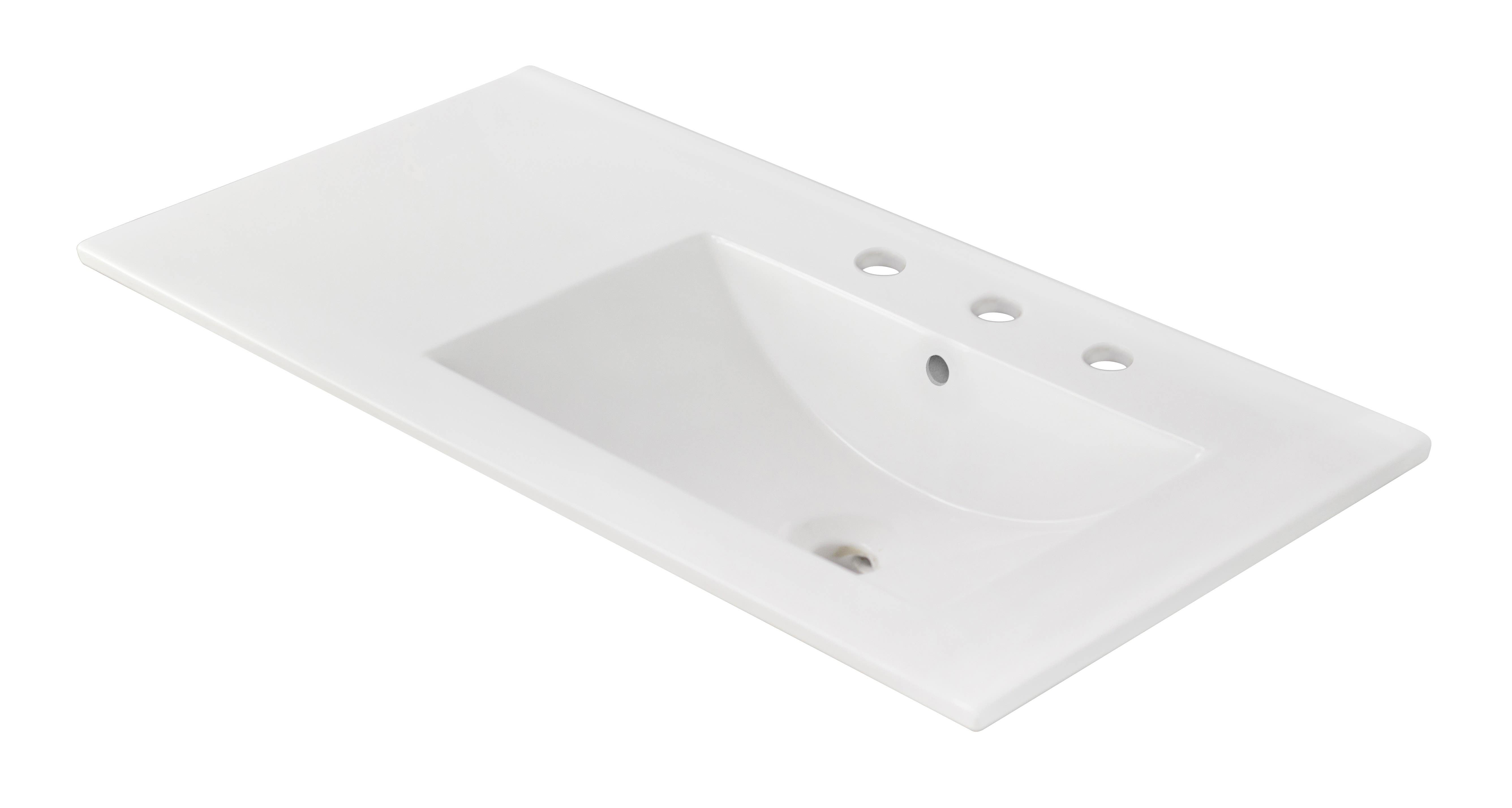 American Imaginations AI-1315 35.5-in. W x 18.25-in. D Ceramic Top In White Color For 8-in. o.c. Faucet