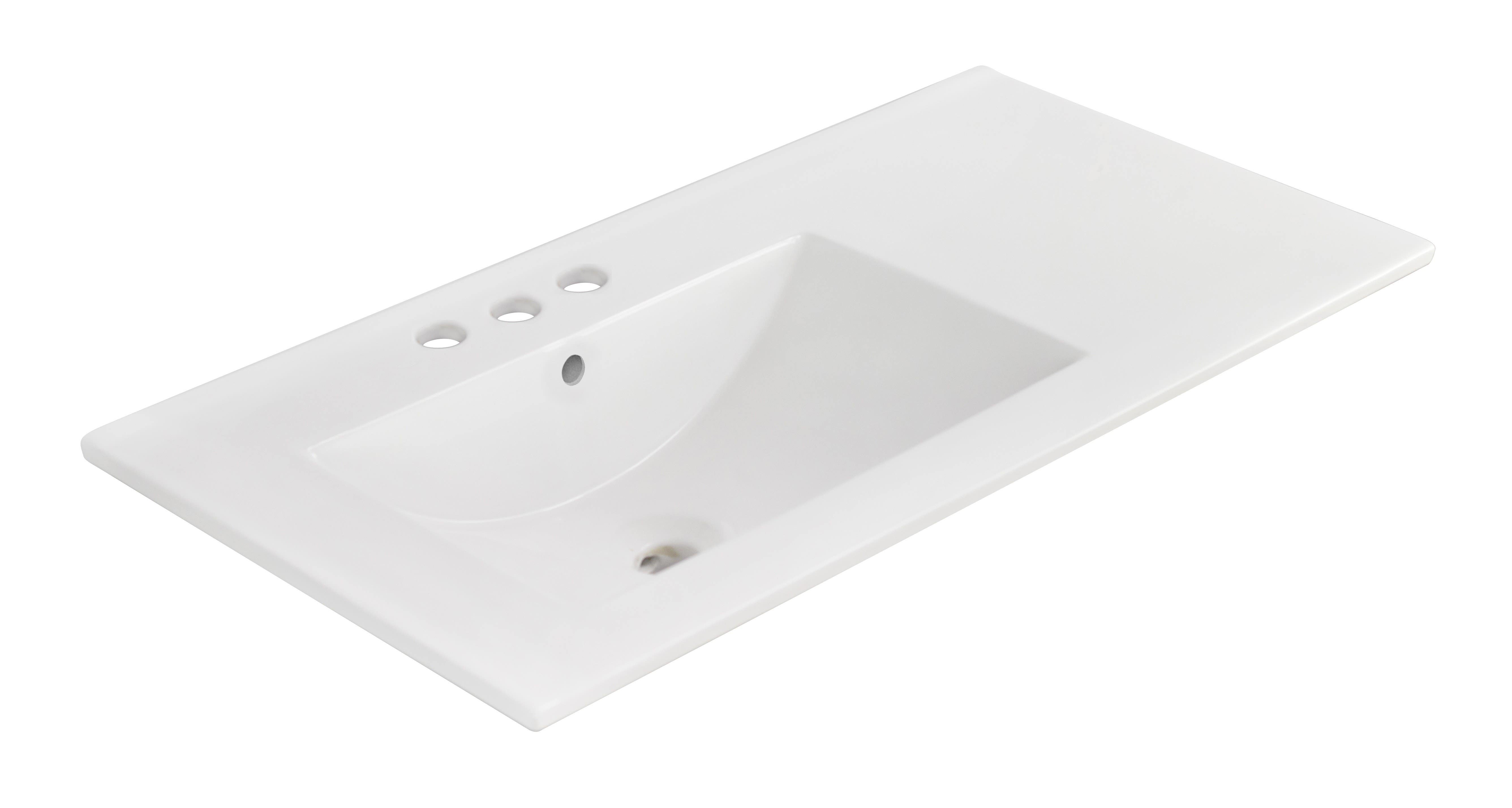 American Imaginations AI-1317 35.5-in. W x 18.25-in. D Ceramic Top In White Color For 4-in. o.c. Faucet