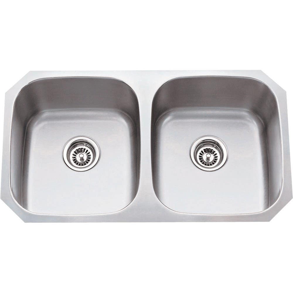 Hardware Resources 802 Undermount 16 Gauge Stainless Steel 50/50 Double Bowl Sink, 32 1/4" L x 18 1/2" W x 9" D
