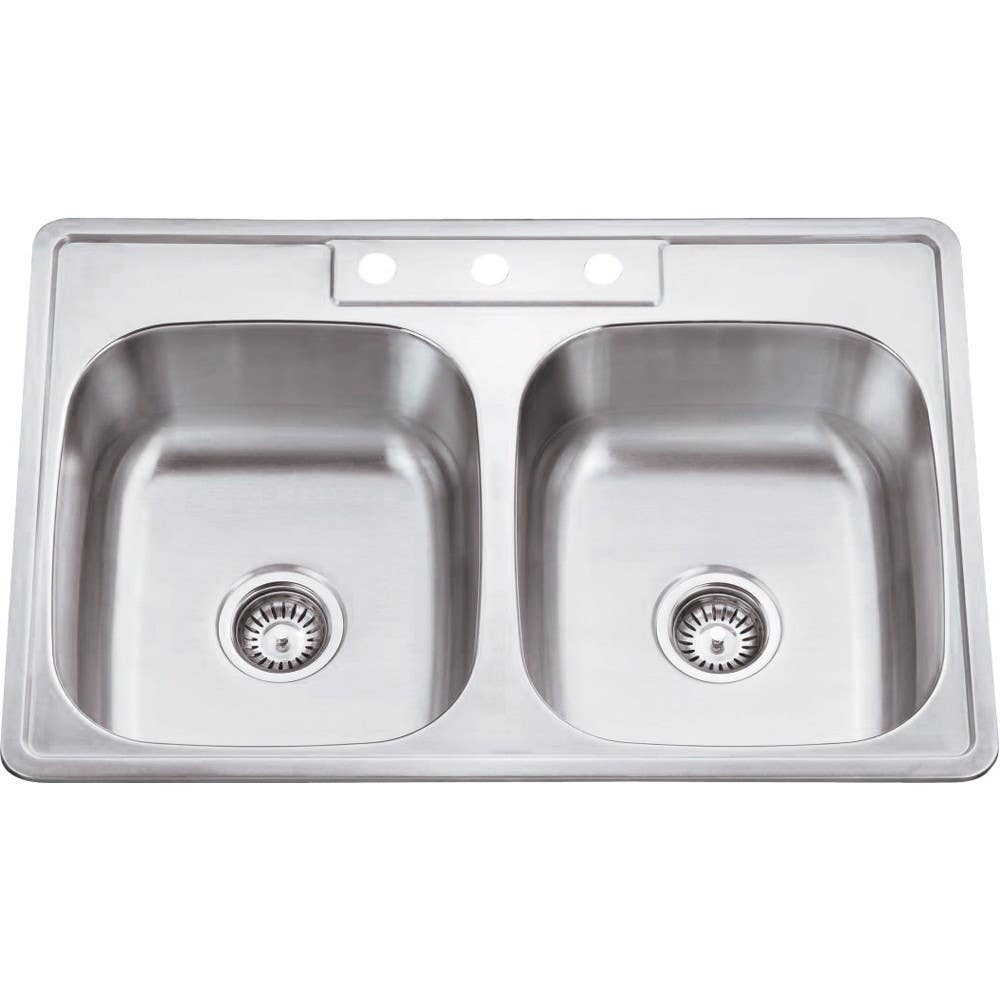 Hardware Resources 910-1 Drop-In 20 Gauge Stainless Steel 50/50 Double Bowl Sink, 33" L x 22" W x 9" D