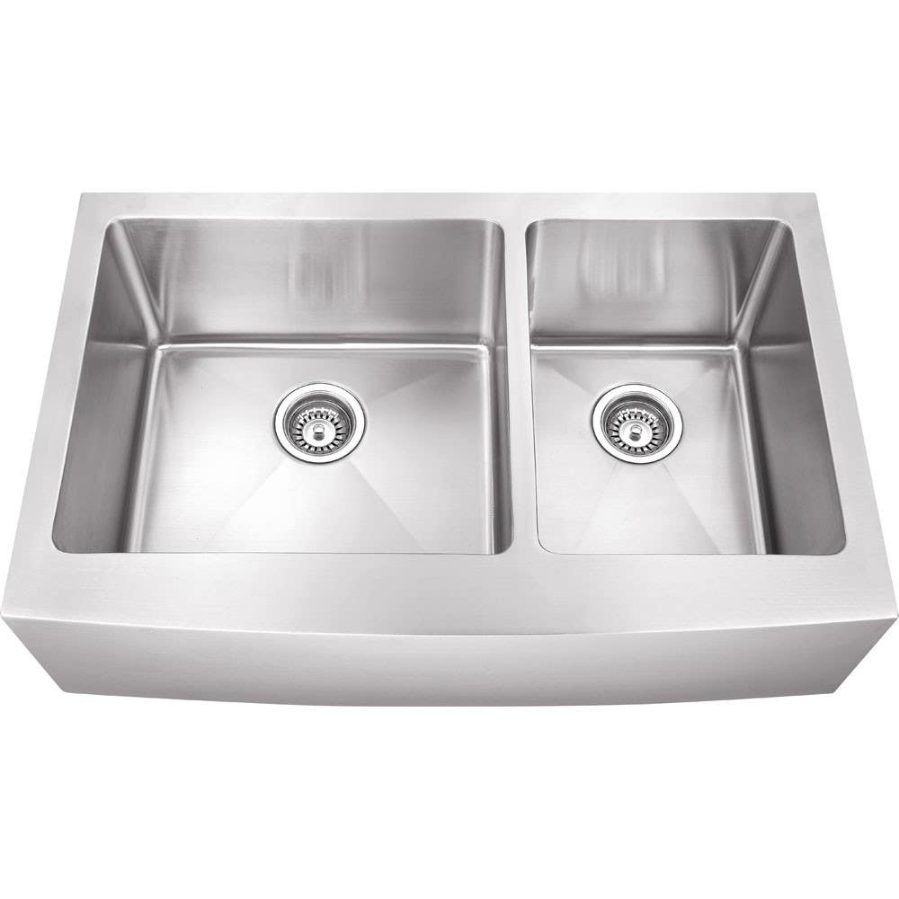 Hardware Resources HA225 Apron-Front/Farmhouse Front 16 Gauge Stainless Steel 60/40 Double Bowl Sink