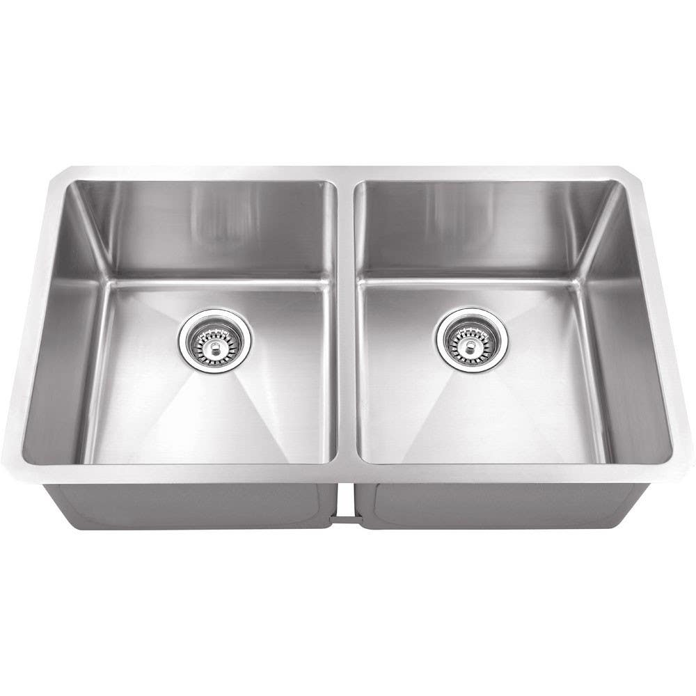 Hardware Resources HMS250 Undermount 16 Gauge Handmade Stainless Steel 50/50 Double Bowl Sink