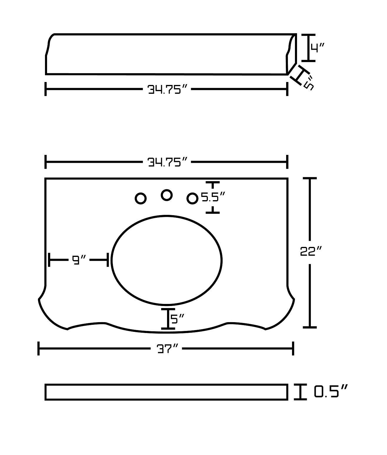 American Imaginations AI-20 37-in. W x 22-in. D Marble Top In Bianca Carara Color For 8-in. o.c. Faucet