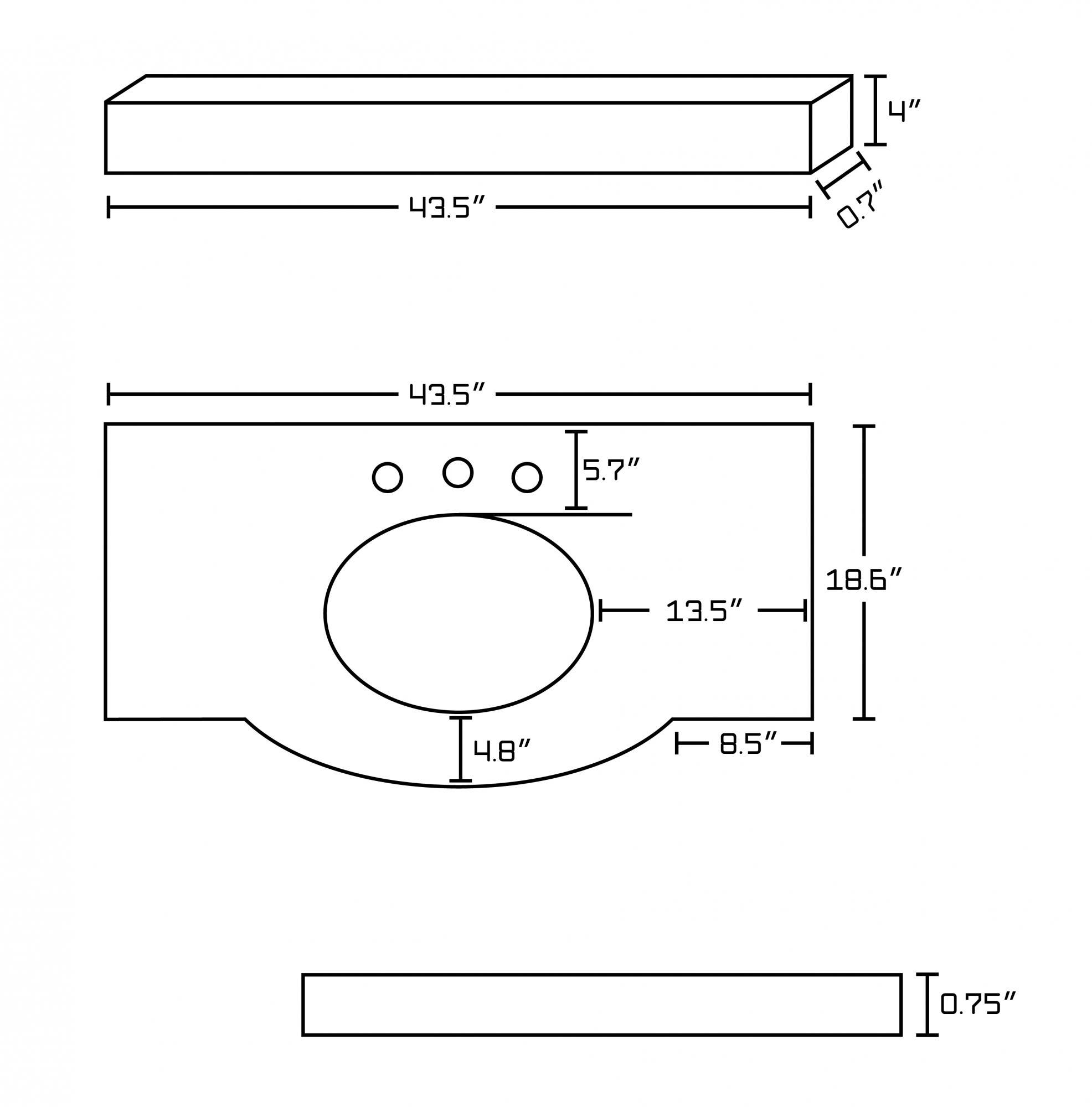 American Imaginations AI-234 43.5-in. W x 18.6-in. D Marble Top In Bianca Carara Color For 8-in. o.c. Faucet