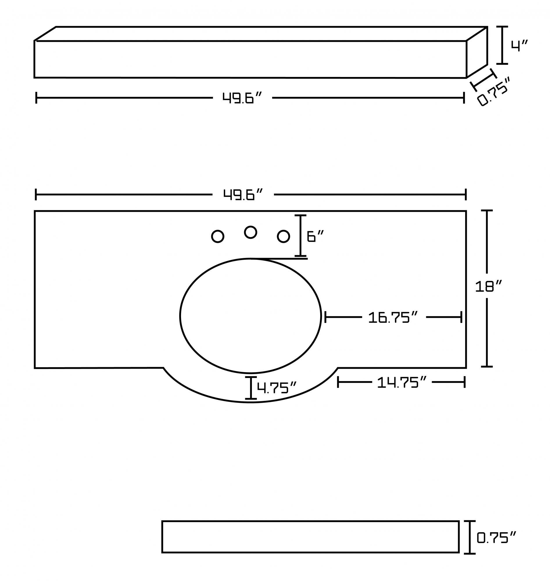 American Imaginations AI-245 49.6-in. W x 22.75-in. D Marble Top In Bianca Carara Color For 8-in. o.c. Faucet