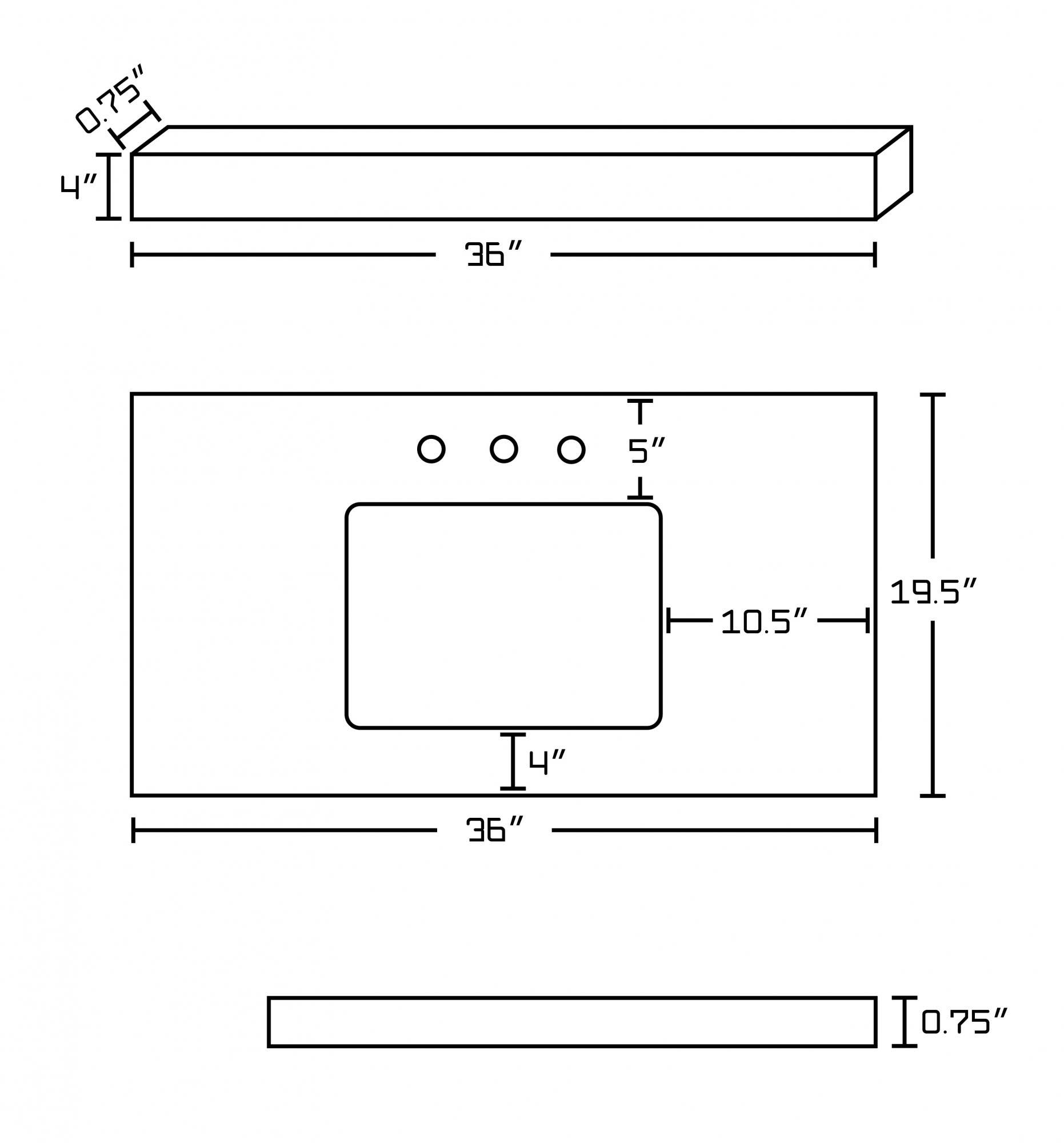 American Imaginations AI-301 36-in. W x 19.5-in. D Marble Top In Beige Color For 8-in. o.c. Faucet