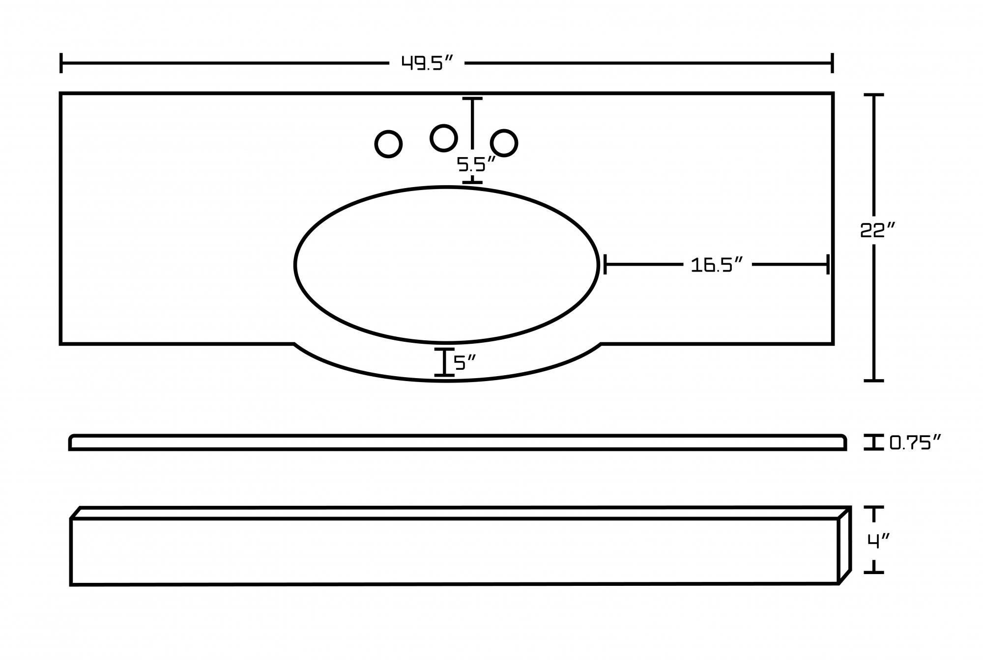 American Imaginations AI-359 49.5-in. W x 22-in. D Marble Top In Bianca Carara Color For 8-in. o.c. Faucet