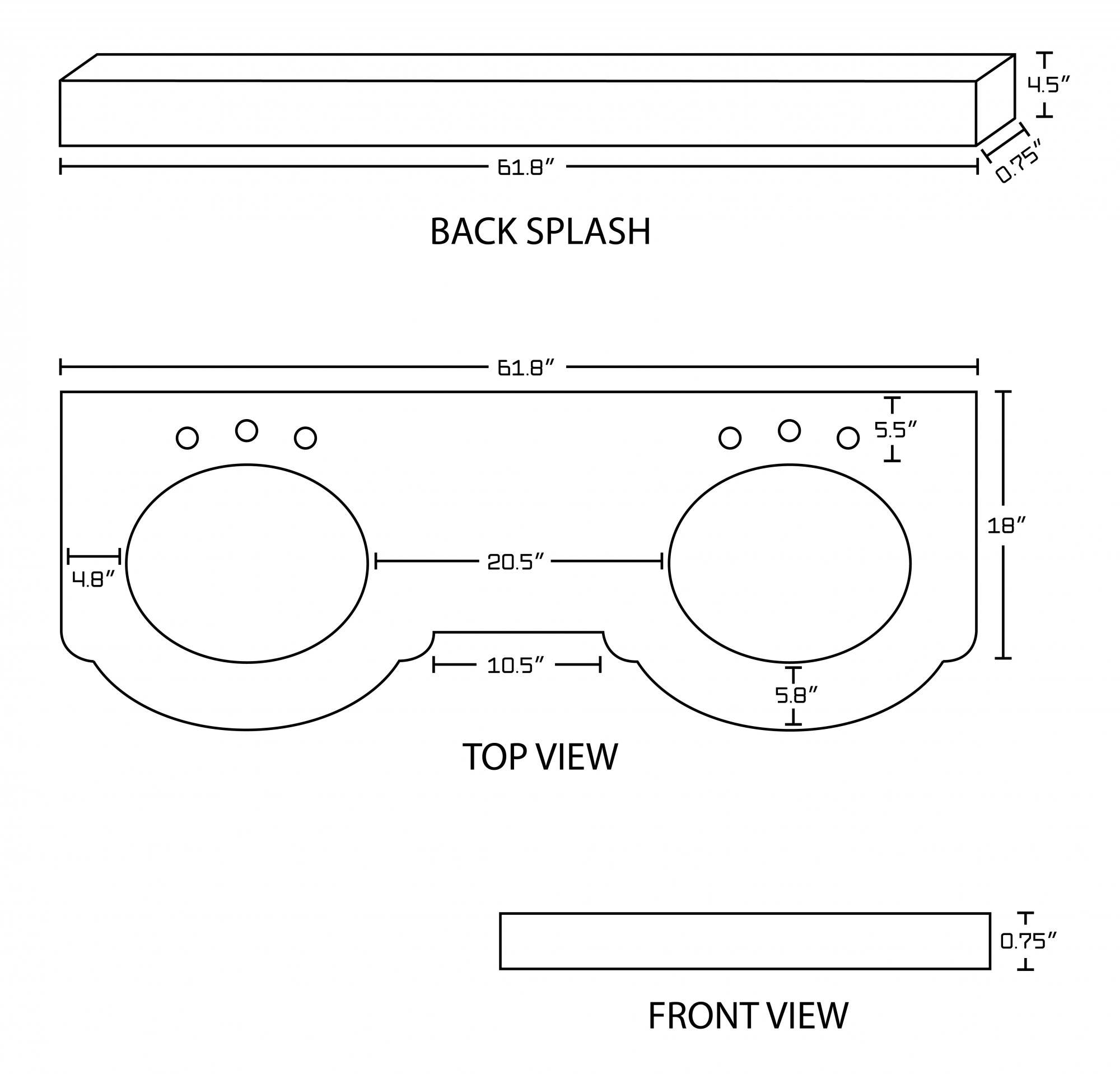 American Imaginations AI-360 61.8-in. W x 23.8-in. D Marble Top In Bianca Carara Color For 8-in. o.c. Faucet