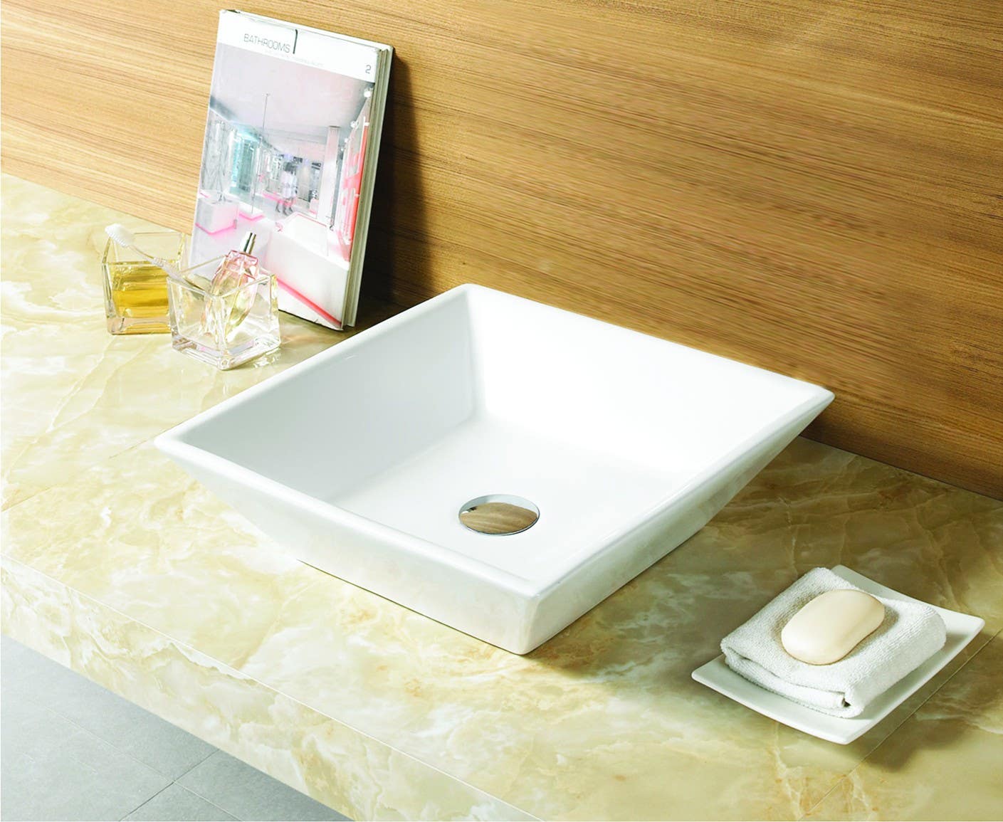 American Imaginations AI-210 15.75-in. W x 15.75-in. D Above Counter Square Vessel In White Color For Deck Mount Faucet